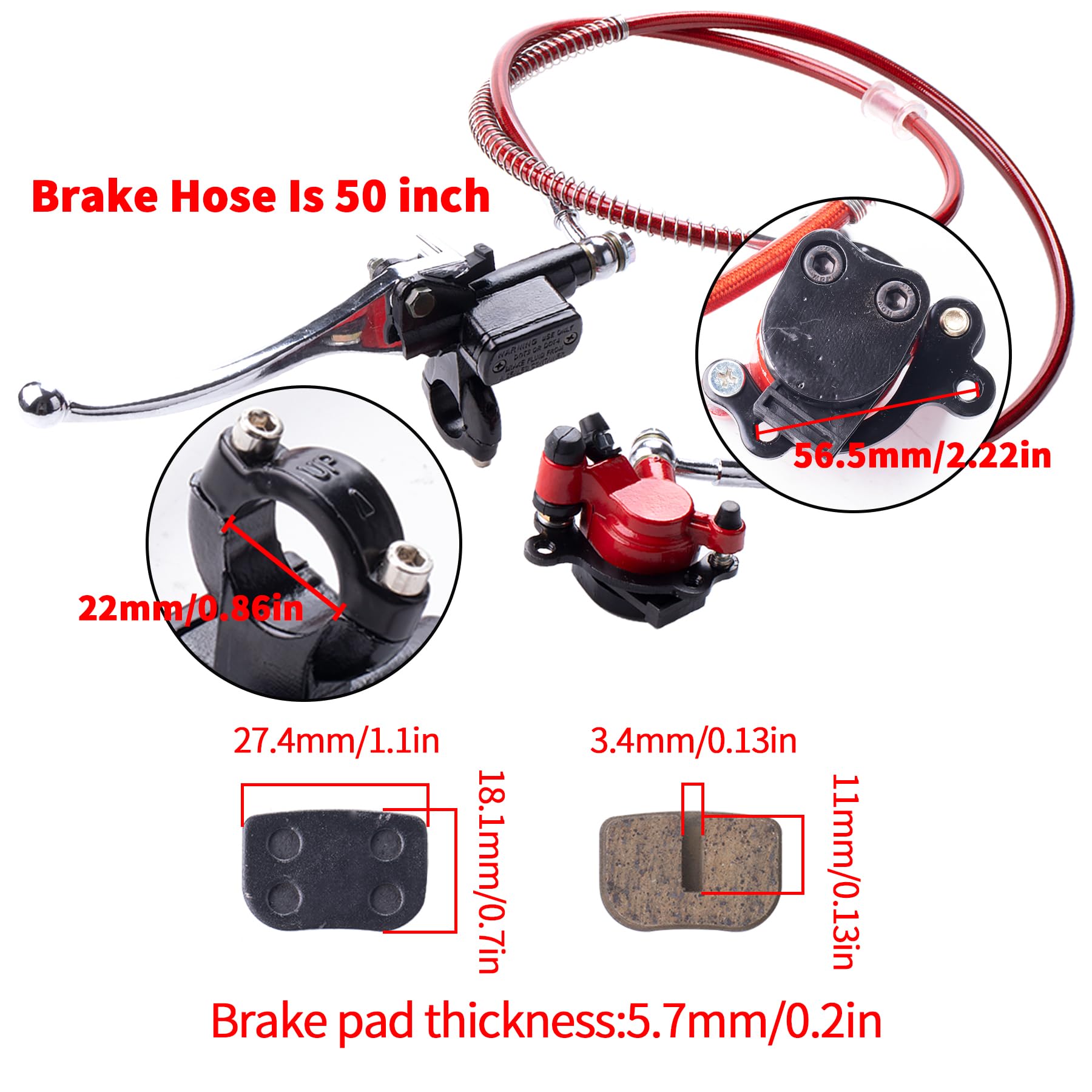 Ciom Upgraded Hydraulic Disc Brake Assembly Kit 7/8'' Handlebars 50 Inch Hose Compatible With Mini Bike Baja Doodlebug Db30 Mini