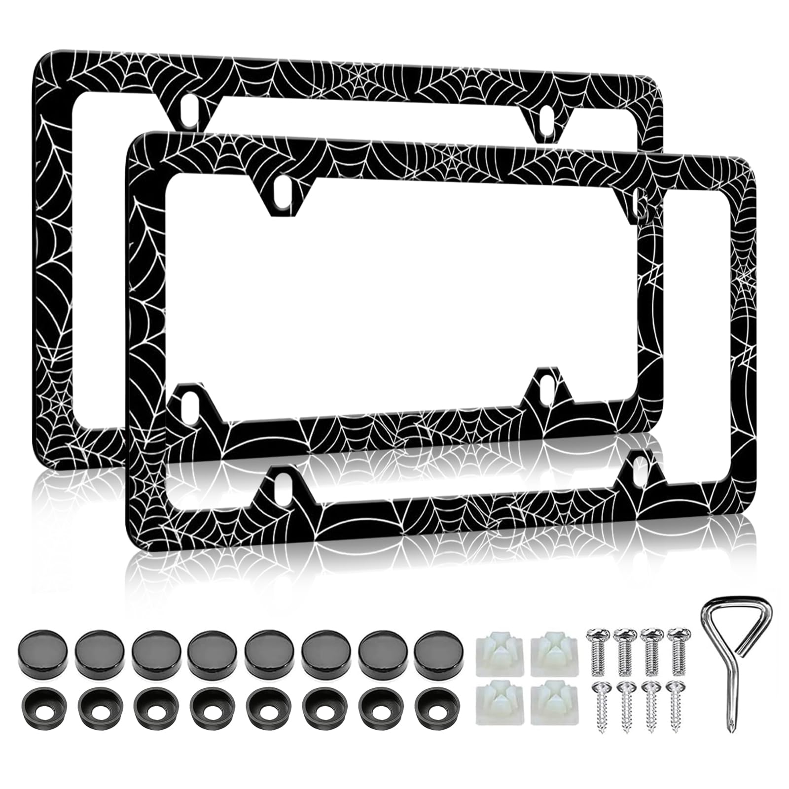 Spider Web License Plate Frame - 2 PCS Goth Gothic Web Aluminum Metal License Plate Frames Holder Covers, Rust-Proof Waterproof 