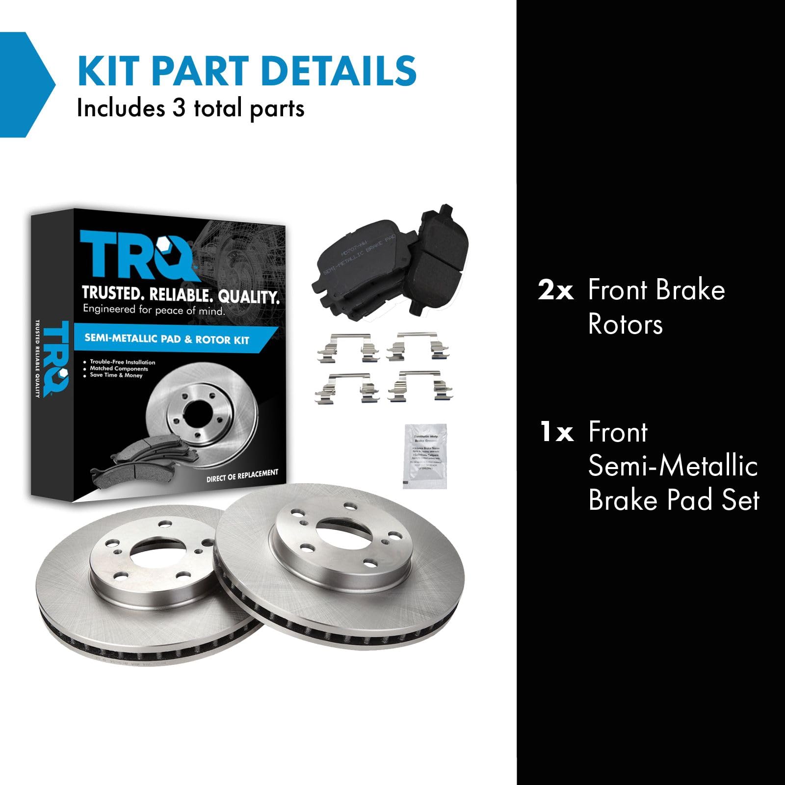 Trq Front Brake Pad & Rotor Kit Brake Pads Brake Rotor Semi-Metallic Compatible With 1997-2001 Lexus Es300 1998-2004 Toyota Aval