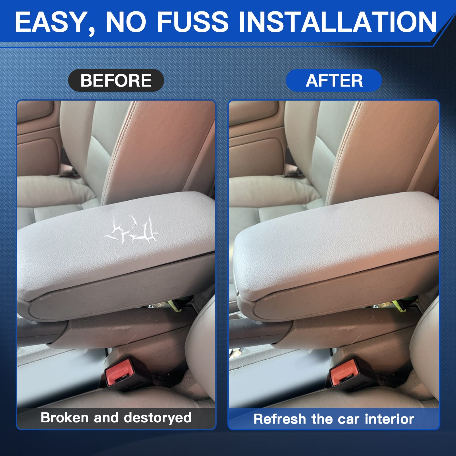 Lujuntec Center Console Armrest Latch Lid With Skin Cover Fits 2000-2008 A4 A6 S4 Lid Armrest Beige