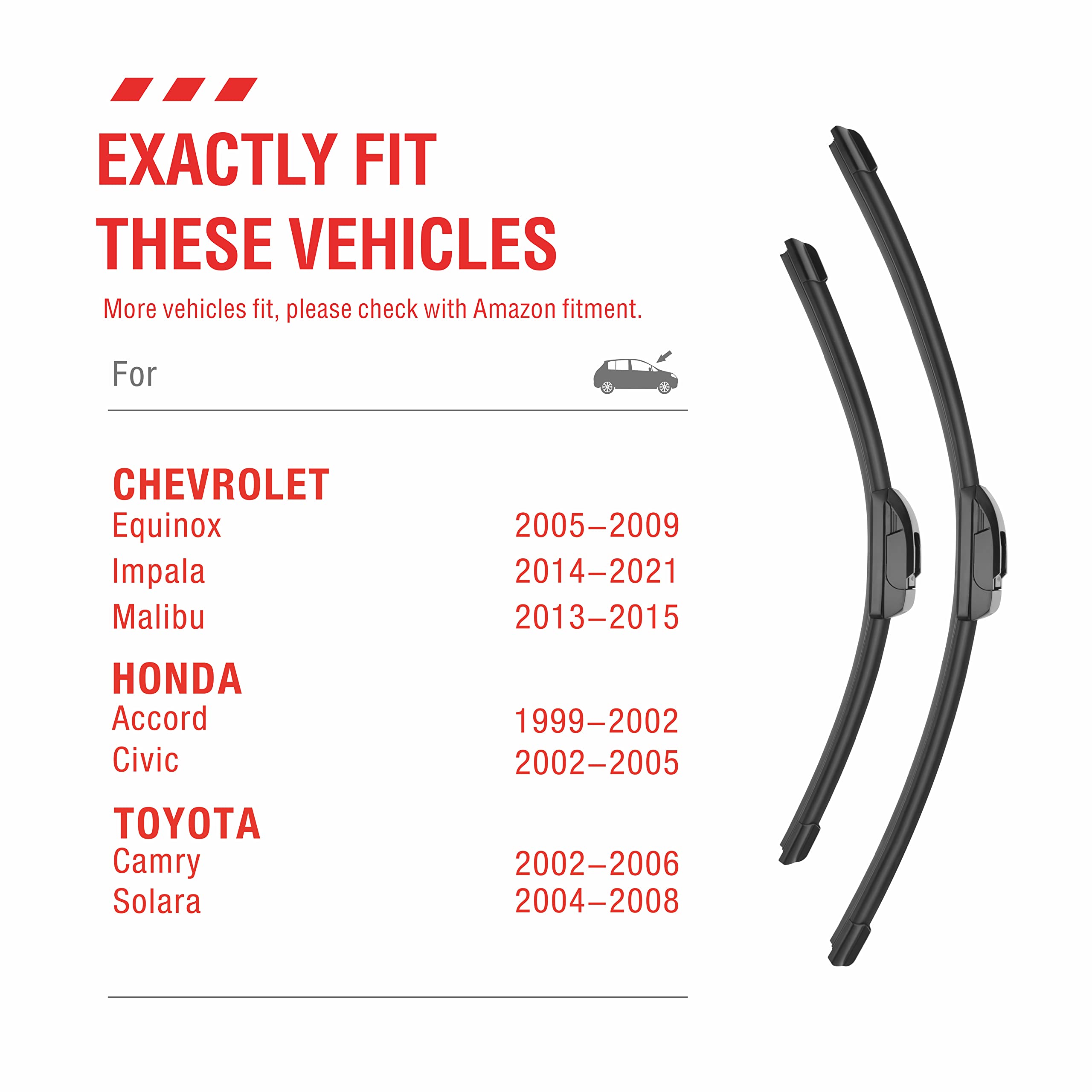 Oem Quality Performance Premium Windshield Wiper Blades 24 And 19,All-Season Auto Replacement Wiper Blades,Fit Chevrolet Malibu