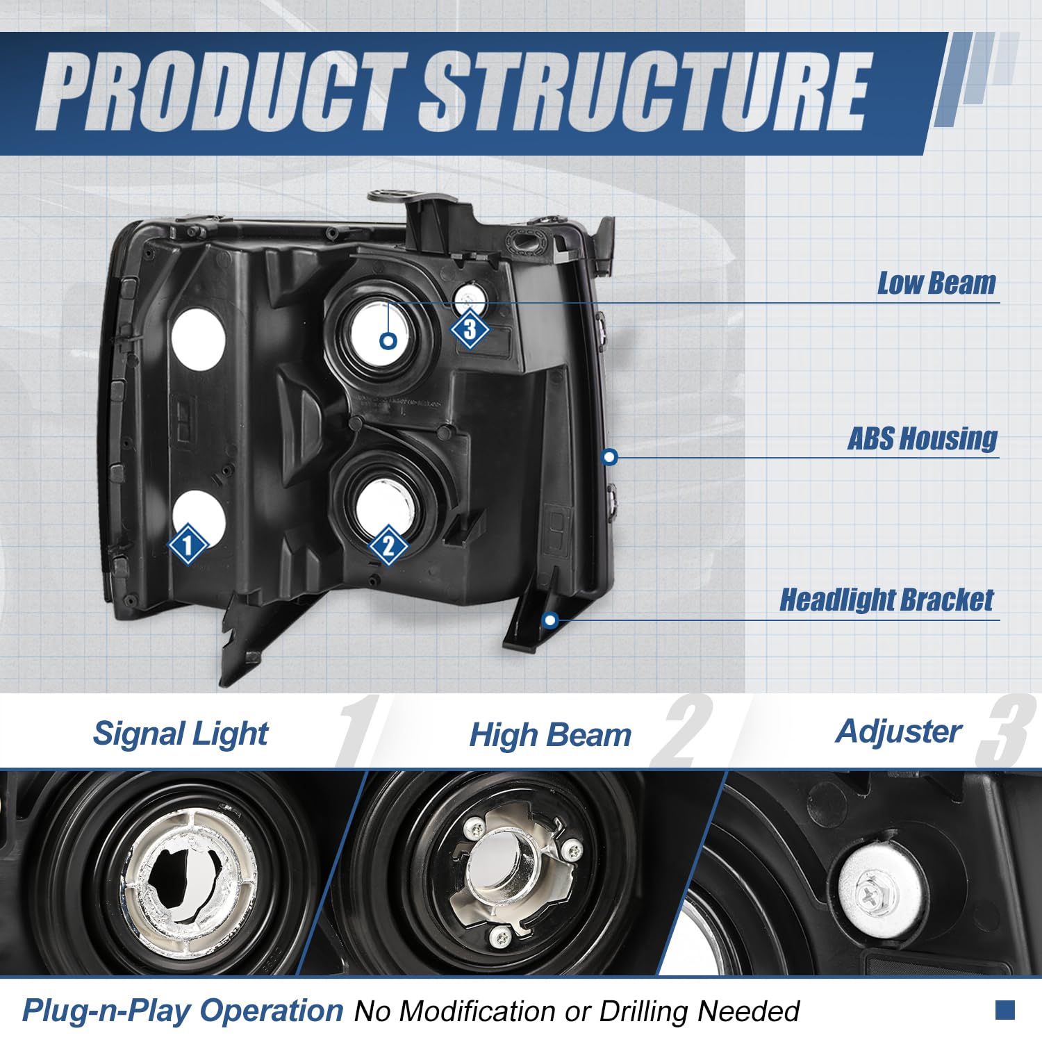 Auto Dynasty Halogen Headlights Assembly Compatible With Chevy Silverado 1500 2500Hd 3500 Gmt900 2007 2008 2009 2010 2011 2012 2