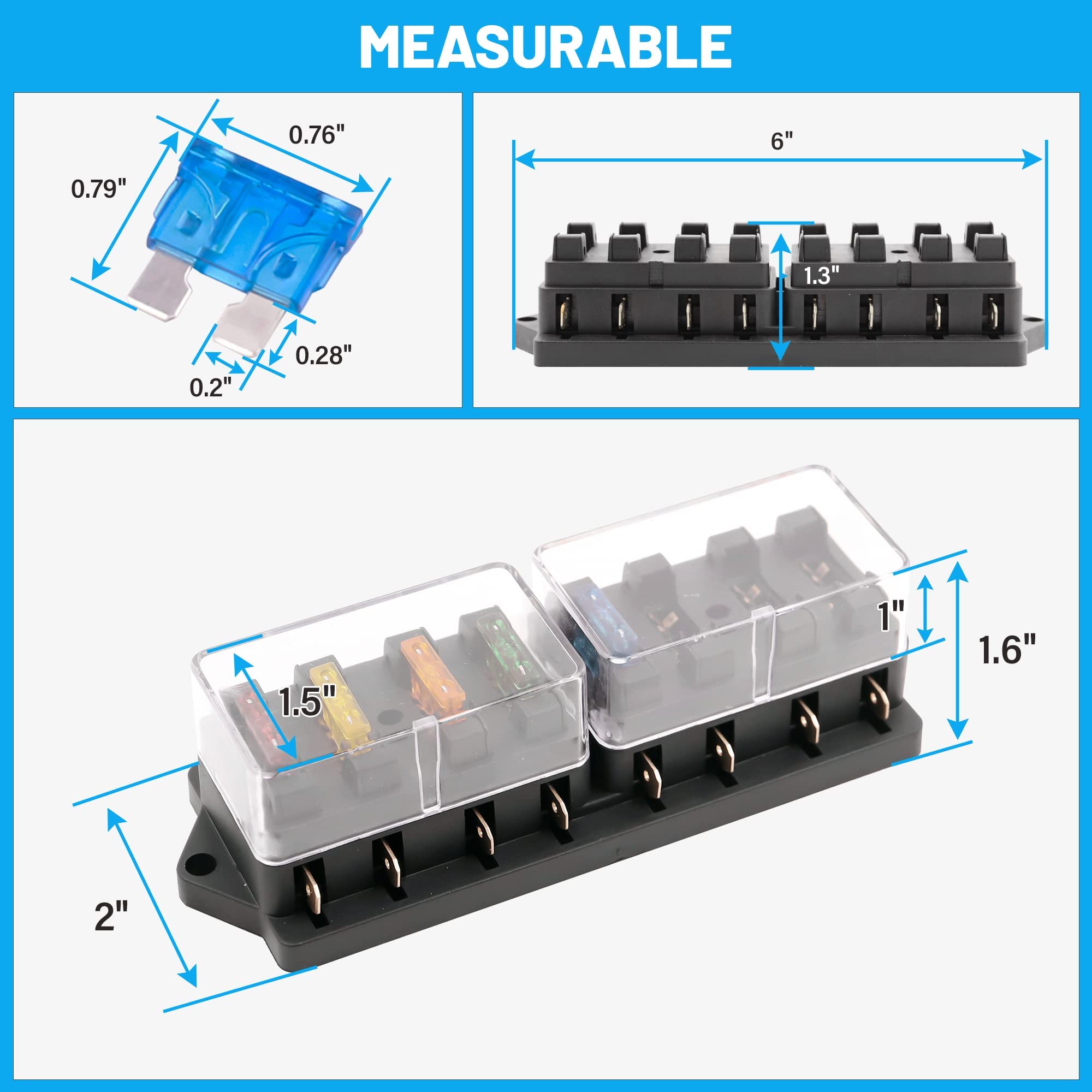RED WOLF Car 8-Way Blade Fuse Block Box Standard Circuit Fuses for Boat Marine Auto RV Car Trailer Truck SUV Power Distribution