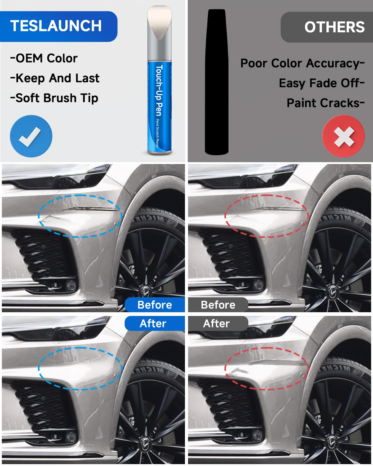 Teslaunch 4U7 Satin Cashmere Metallic Touch Up Paint Compatible with Lexus Exact Match Touch Up Paint Car Scratch Repair