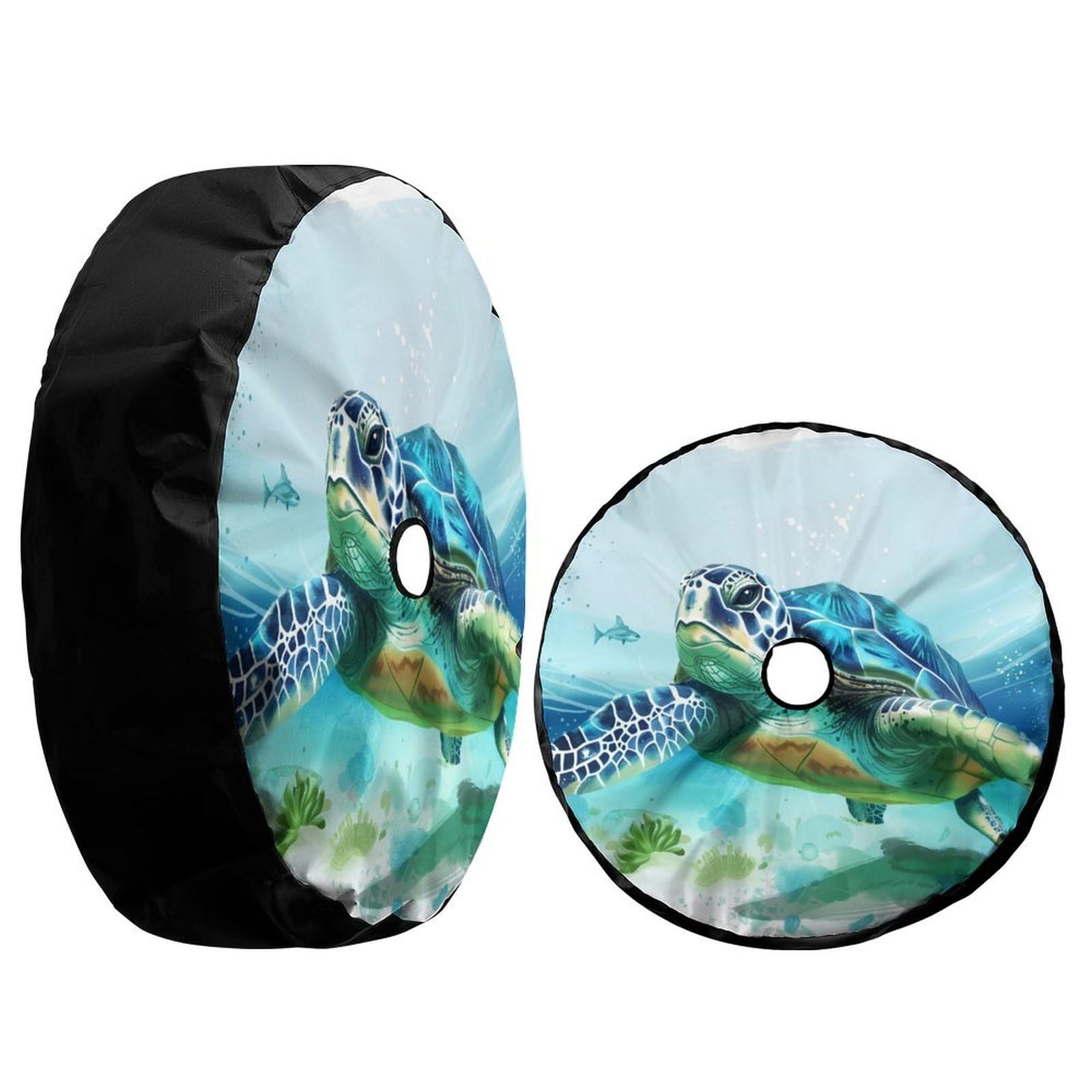 Dujiea Beach Sea Turtle Spare Tire Cover with Backup Camera Hole, Universal Wheel Tire Cover Tire Protectors for Jeep Trailer RV