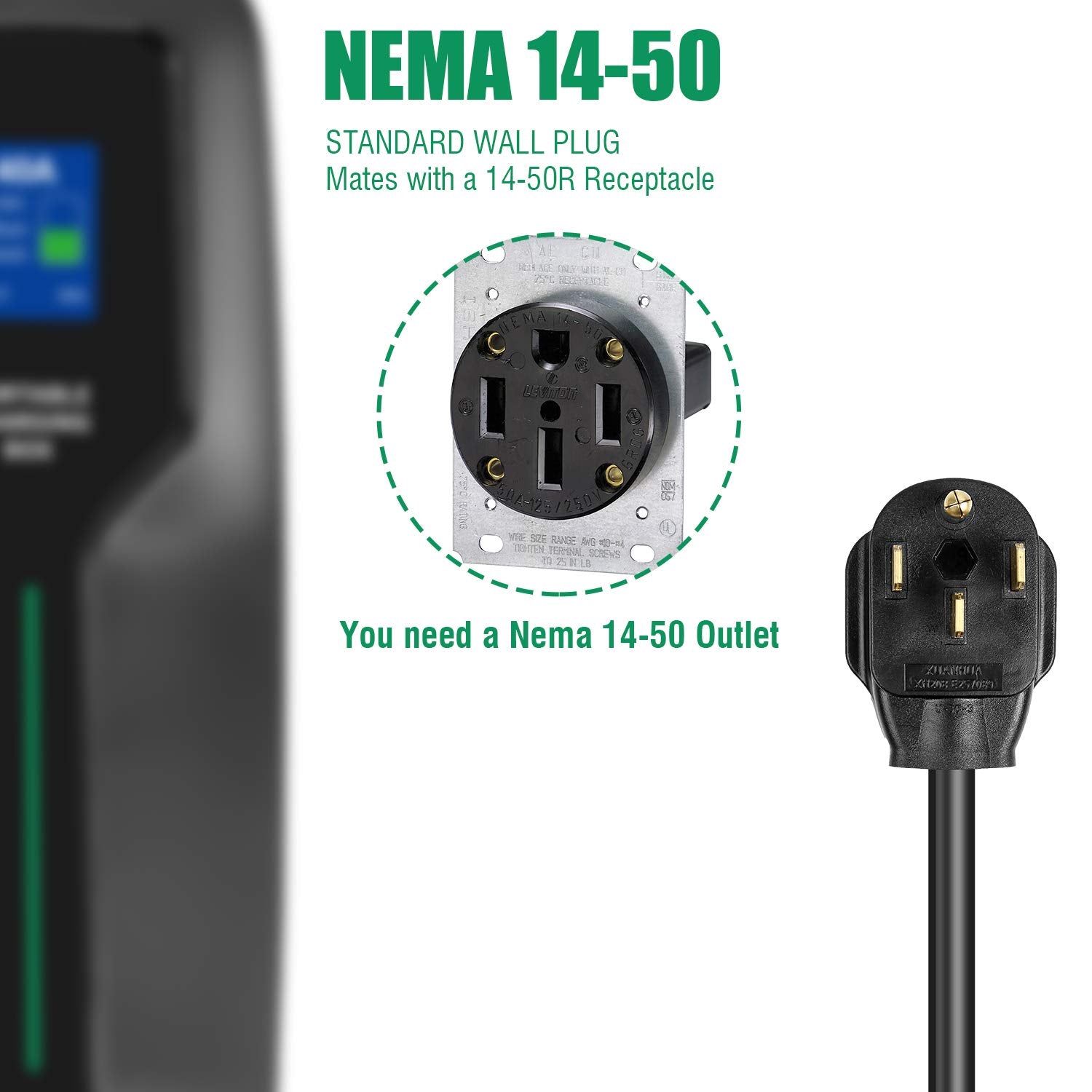 LEFANEV 40Amp EV Charger Level 2,25ft NEMA 14-50 9.6KW Portable Electric Vehicle Charging Station for Electric and Hybrid Vehicl