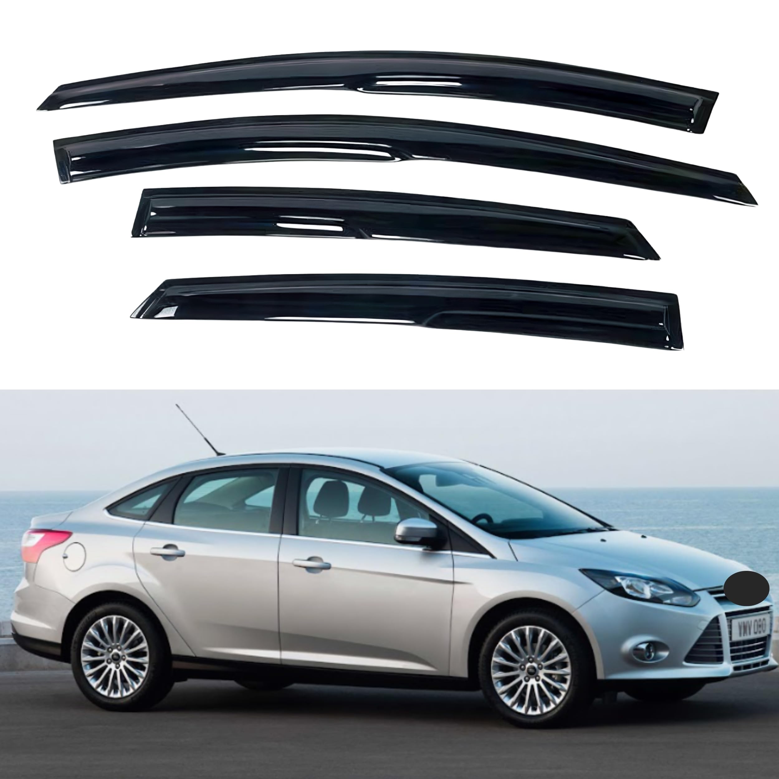 Ig Window Visor For Ford Focus Sedan 2008-2011, Rain Guard Tape-On Extra Durable Sun Wind Side Vent Window Deflector Mugen Style