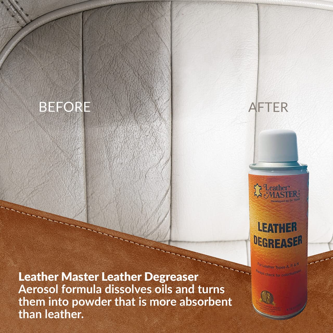 LEATHER MASTER Leather Care Degreaser Spray - 6.76 oz - Ultimate Cleaner for Leather, Car Interior, Furniture, and Detailing Kits