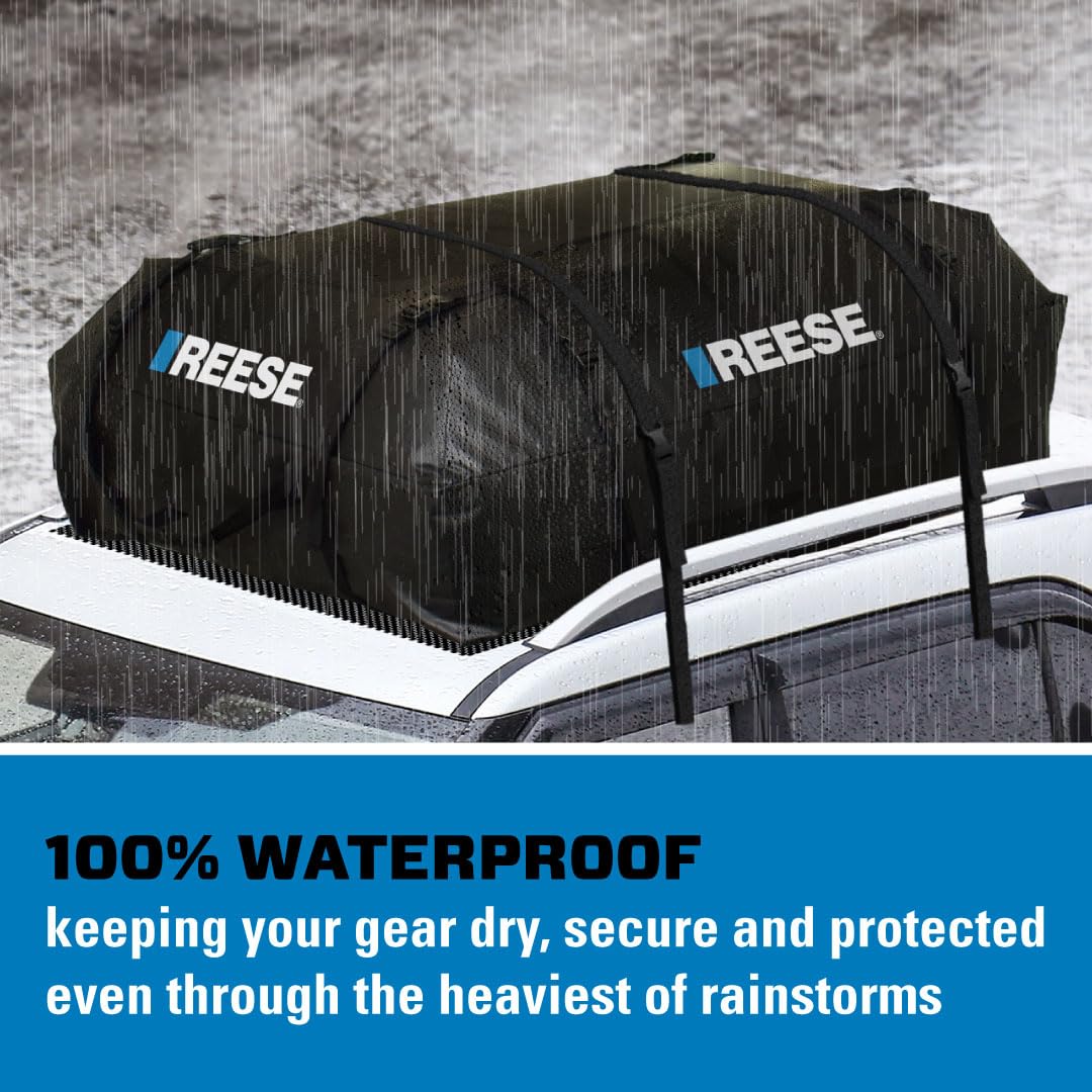 REESE 59006 Waterproof Rooftop Cargo Carrier Bag for Cars, SUVs or Trucks with/Without Roof Racks, 15 Cubic Feet, Heavy Duty 840