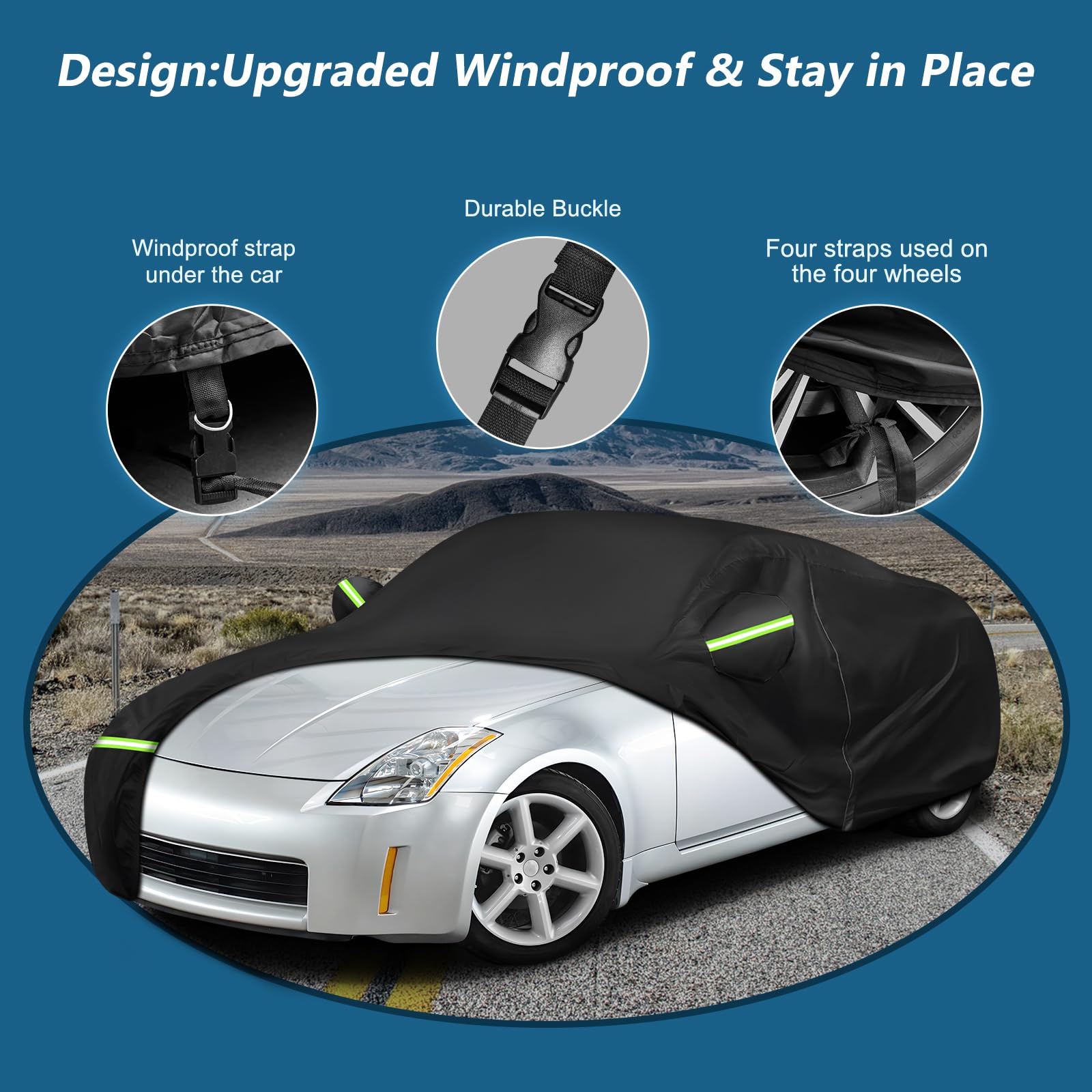 Car Cover Waterproof for 2003-2009 Nissan 350Z,210D Oxford Cloth with Cotton Outdoor Car Covers with Zipper Windproof Heavy Duty
