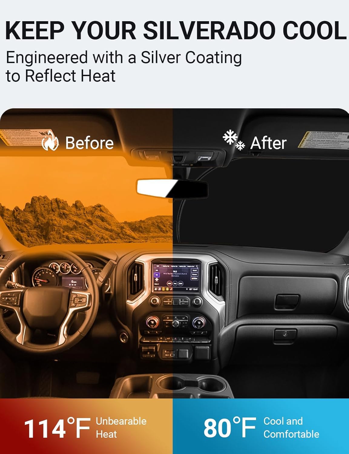 Proadsy 2025 Upgrade Front Windshield Sunshade Foldable Sun Shade Protector Custom Fit 2019-2024 2025 Chevy Silverado 1500, Regu