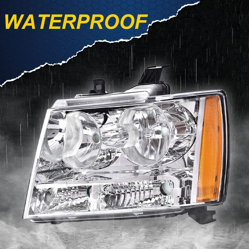 Cheda Headlights Assembly, Compatible With 2007-2014 Chevy Tahoe Suburban 1500, Clear Lens Chrome Housing Amber Reflector Headla