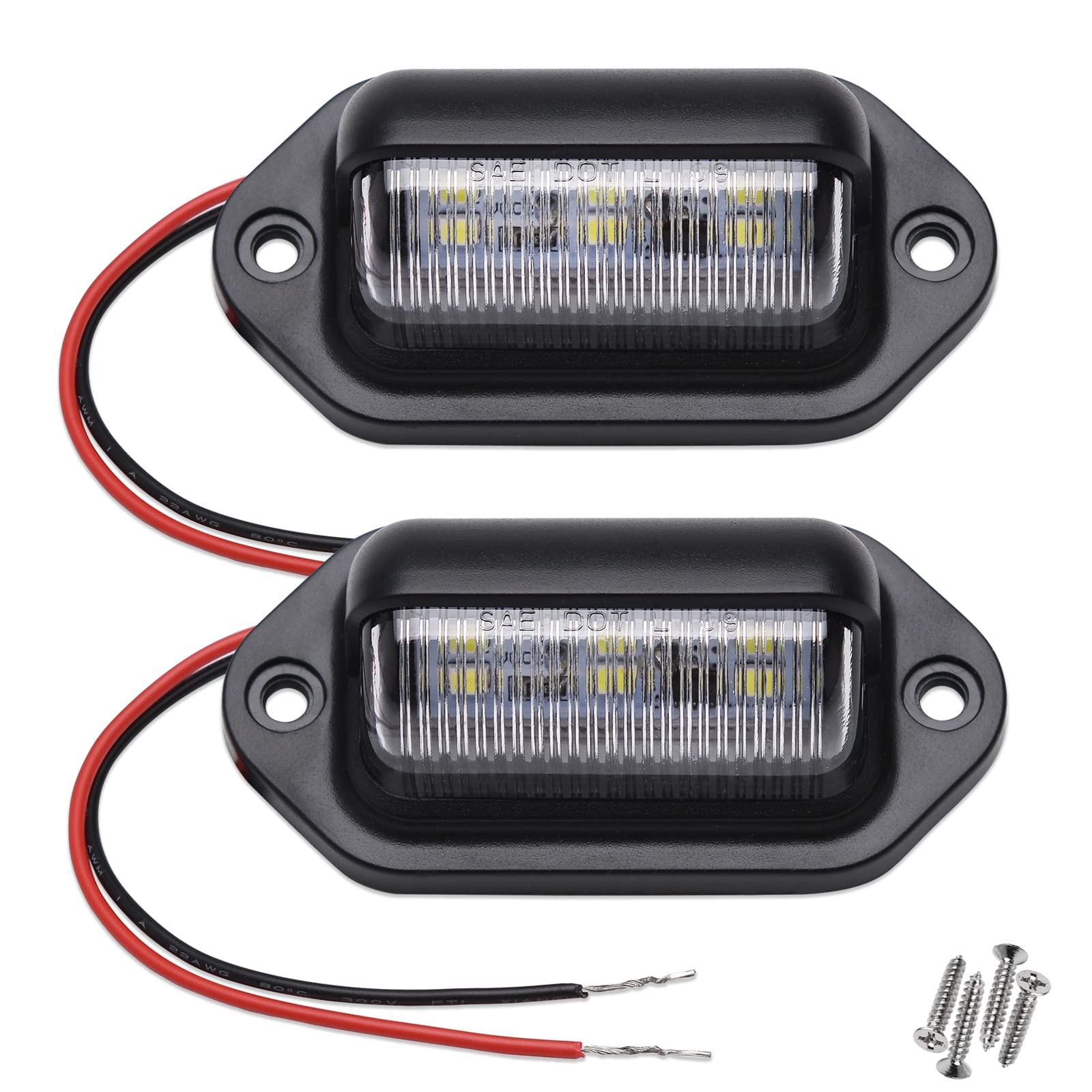 2Pcs Xenon White Led License Plate Light - 12V-24V Dc Waterproof 6-Smd Lamp Taillight For Truck, Suv, Trailer, Van, Rv, Boats -