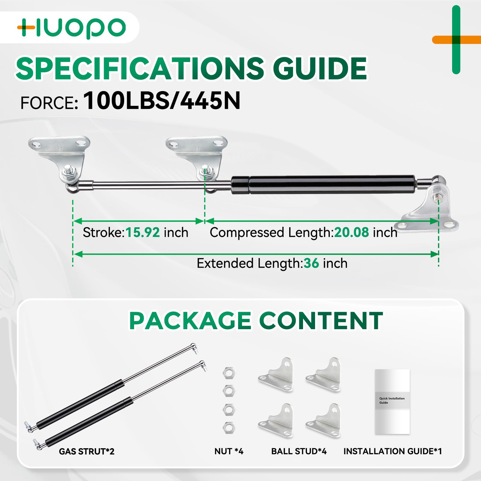 Huopo 36 Inch Gas Strut, 100Lb/445N Shock, 36'' Lift Support For Heavy Duty Project Rv Bed Trap Door, Set Of 2 Spring With Mount