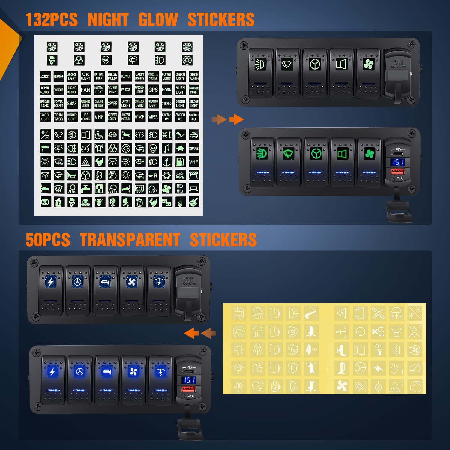 Nilight 5 Gang Rocker Switch Box 12V Spst On Off Switches Pd Type C And Qc 3.0 Usb Charger Voltmeter Waterproof Aluminum Panel D