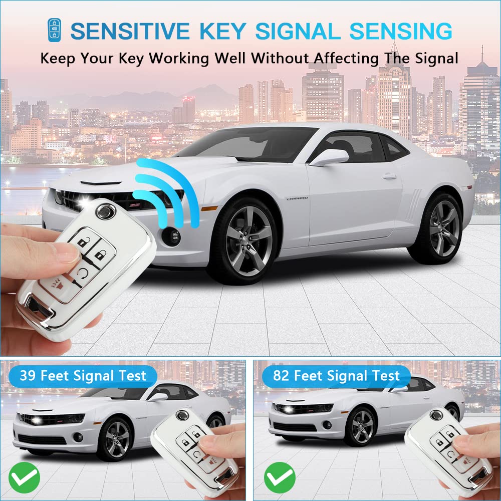 1797 For Chevy Chevrolet Key Fob Cover Malibu Camaro Cruze Equinox Impala Accessories Bling Car Remote Key Chain Case Shell Protector 5 Button Girly Cute White Silver Tpu