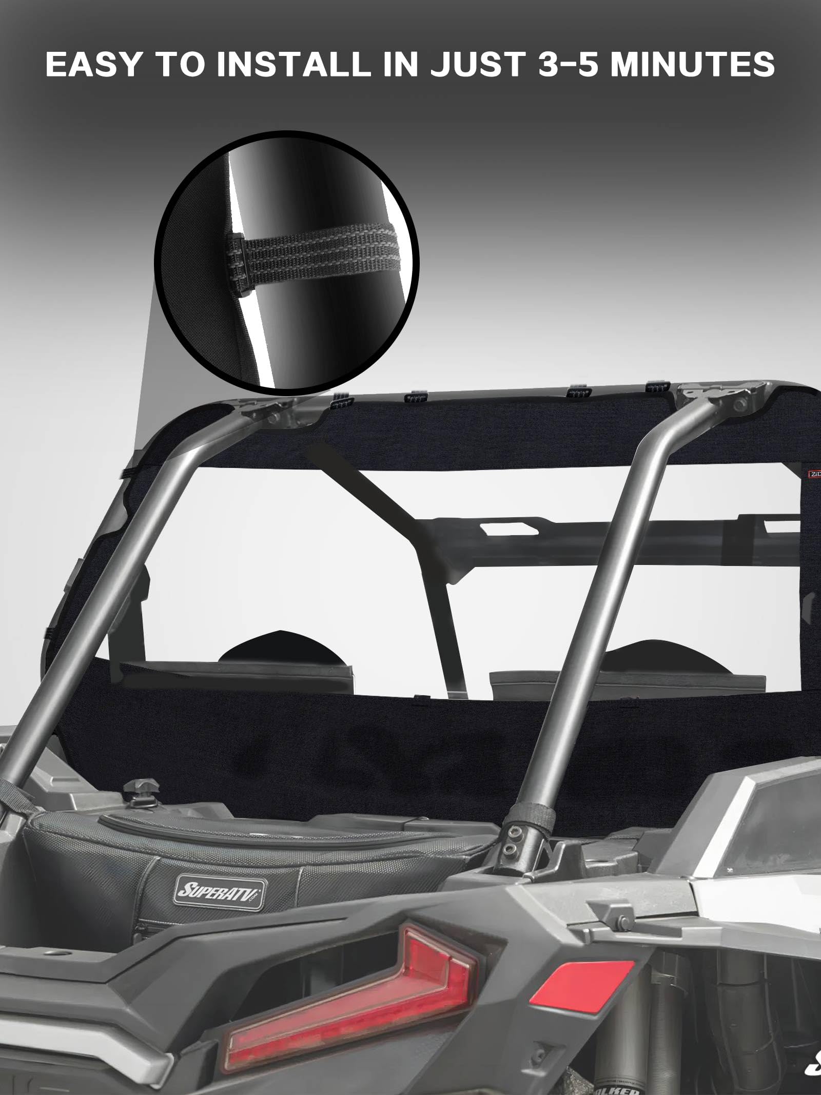 Zidiyoruo Utv Soft Rear Windshield -Polaris Rzr Back Window - Durable, Easy Install, Compatible With Rzr Xp 1000 & Turbo (2014-2023) - Rear Wind Cover Keeps Air/Rain/Dust/Pebbles/Mud Away From Seats