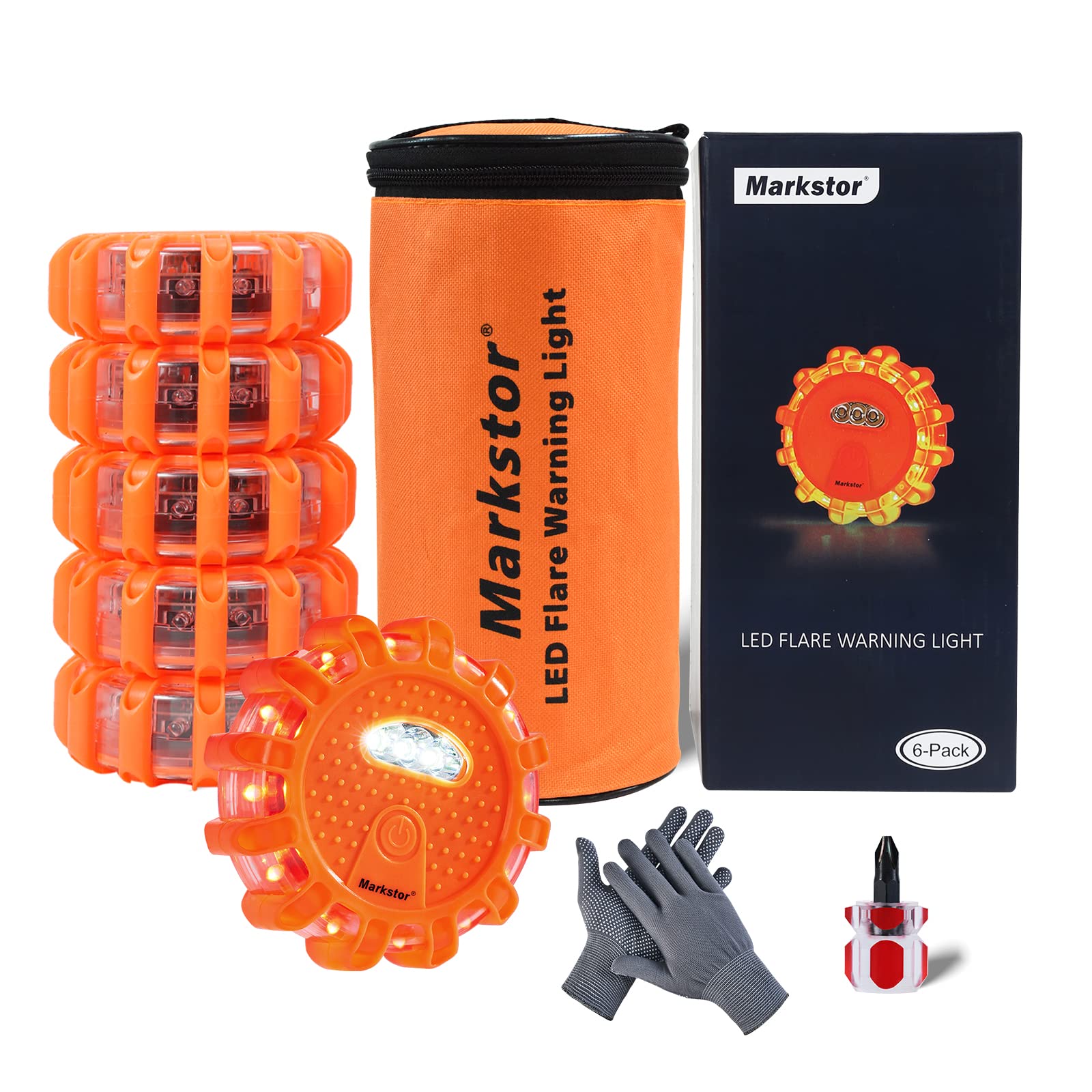 Markstor 6 Pack Led Road Flare Emergency Car Kit With 9 Blinking Modes,Amber Roadside Safety Flare Discs Warning Light For Car &