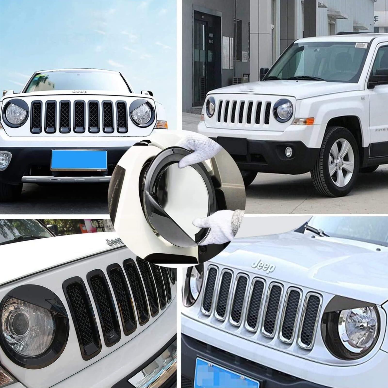 for Jeep Accessories Bezels Front Light Headlight Angry Bird Style Trim Cover ABS Compatible with Jeep Patriot 2011-2017 Model M