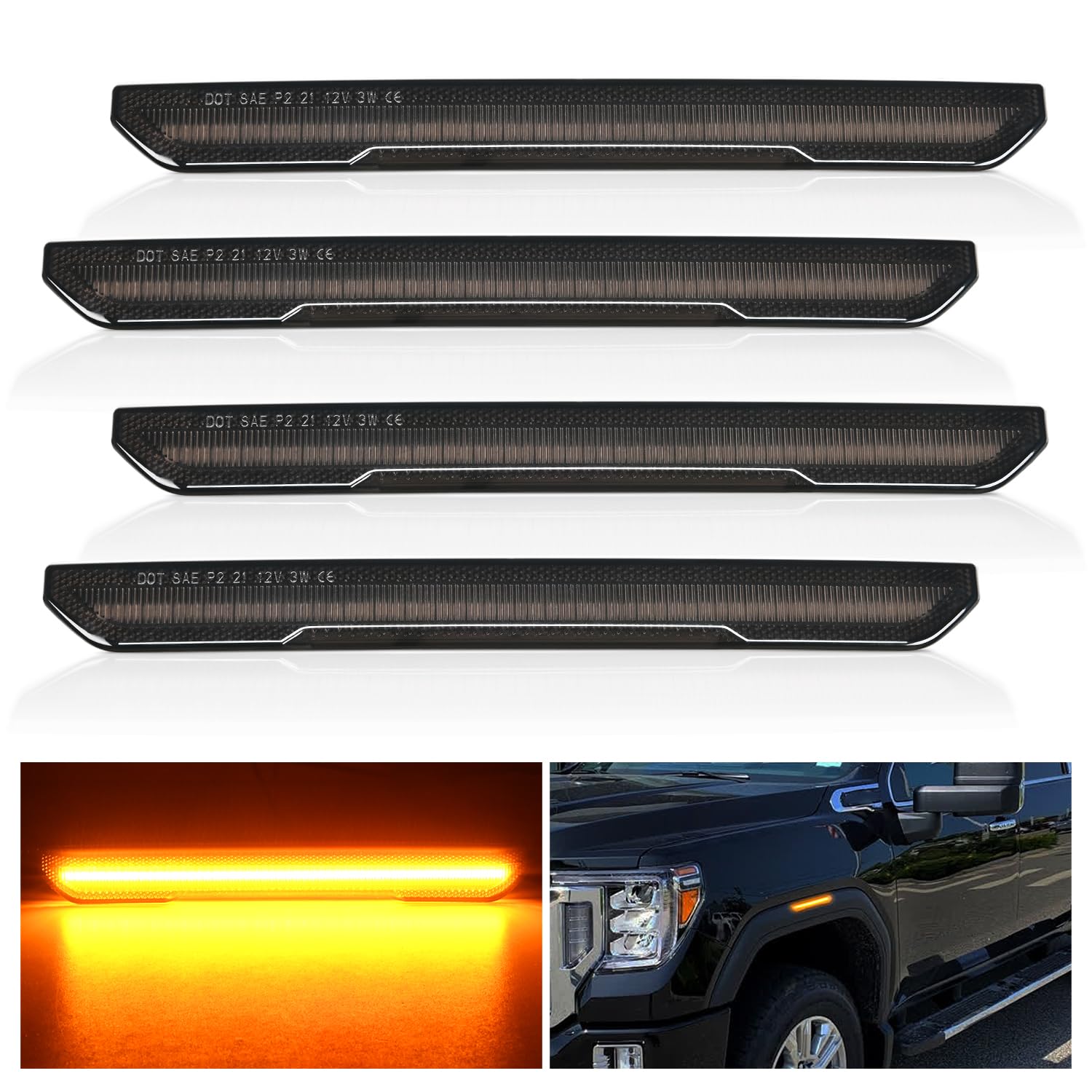 Nilight Fender Side Marker Lights 4 Pcs 54 Led Smoke Lens Amber Front Rear Clearance Light Compatible With 2020 2021 2022 2023 2
