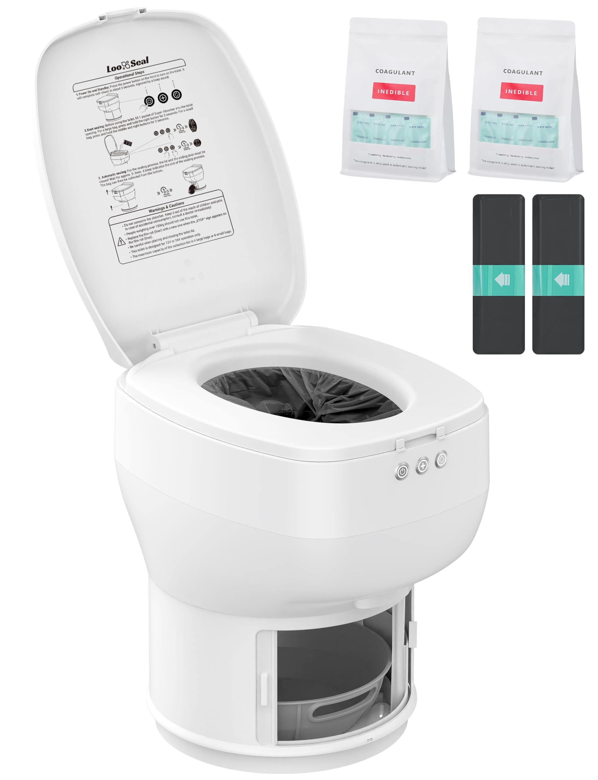 Modiwell Dry Flush RV Toilet, Waterless Self-Contained Rechargeable Sealing Toilet, Easier to Use, Ideal for RVs - Loo Seal R180