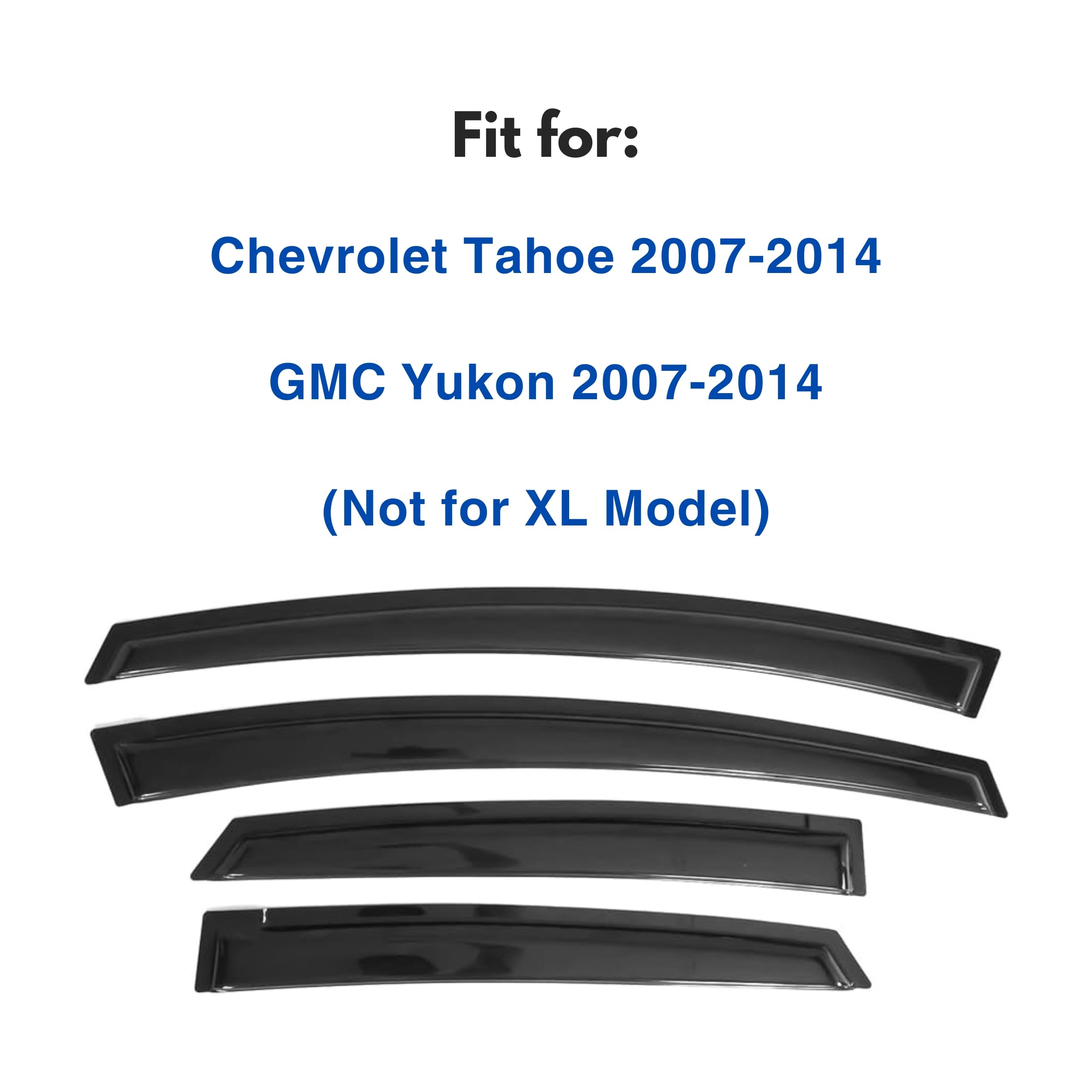 Ig Window Visor For Chevy Chevrolet Tahoe 2007-2014 & Gmc Yukon 2007-2014, Rain Guard Tape-On Side Vent Window Deflector, 2007 2