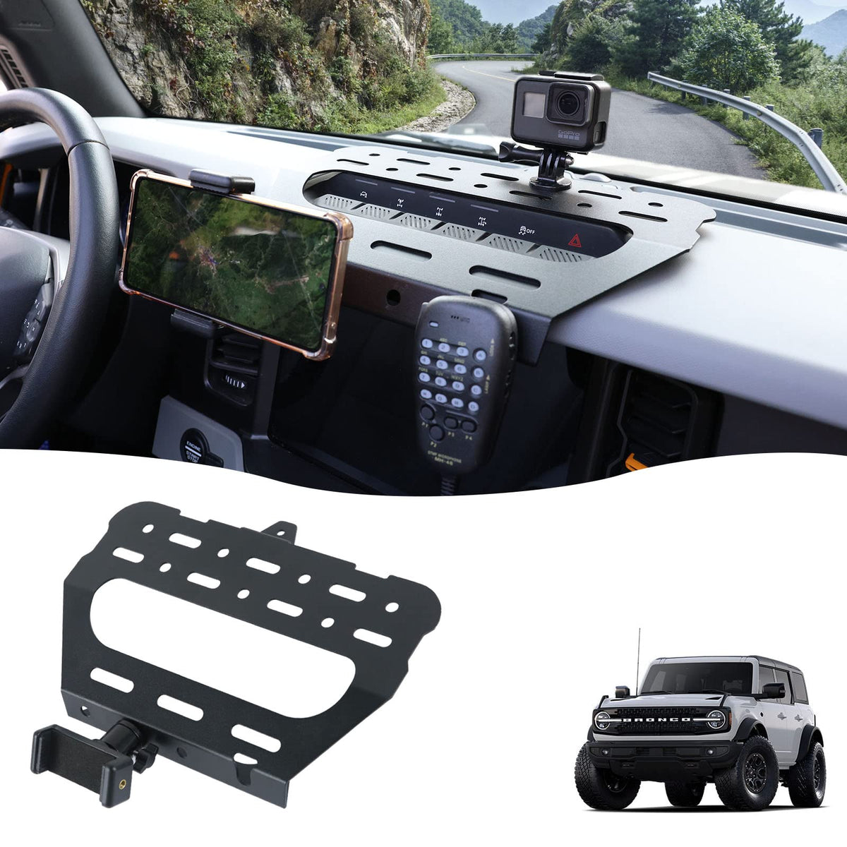 JROAD Bronco Dashboard Phone Holder Mount for Ford Bronco Accessories 2021 2022 2023,360 Adjustment Phone Holder, walkie-talkie 