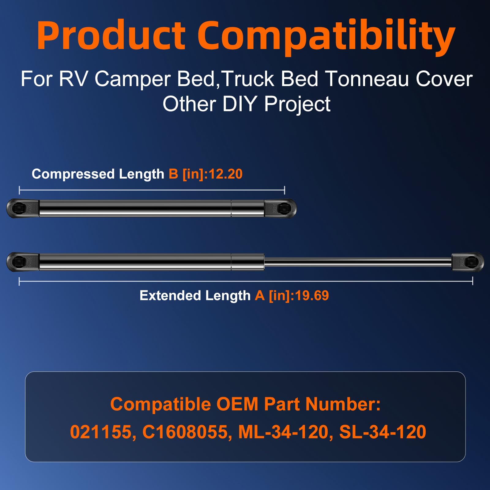Euplokeer Qty (2) Heavy Duty C16-08055 20In Gas Strut Shock Spring - 120Lb/534N - Pickup Truck Leer Are Cap Topper Bed Tonneau C