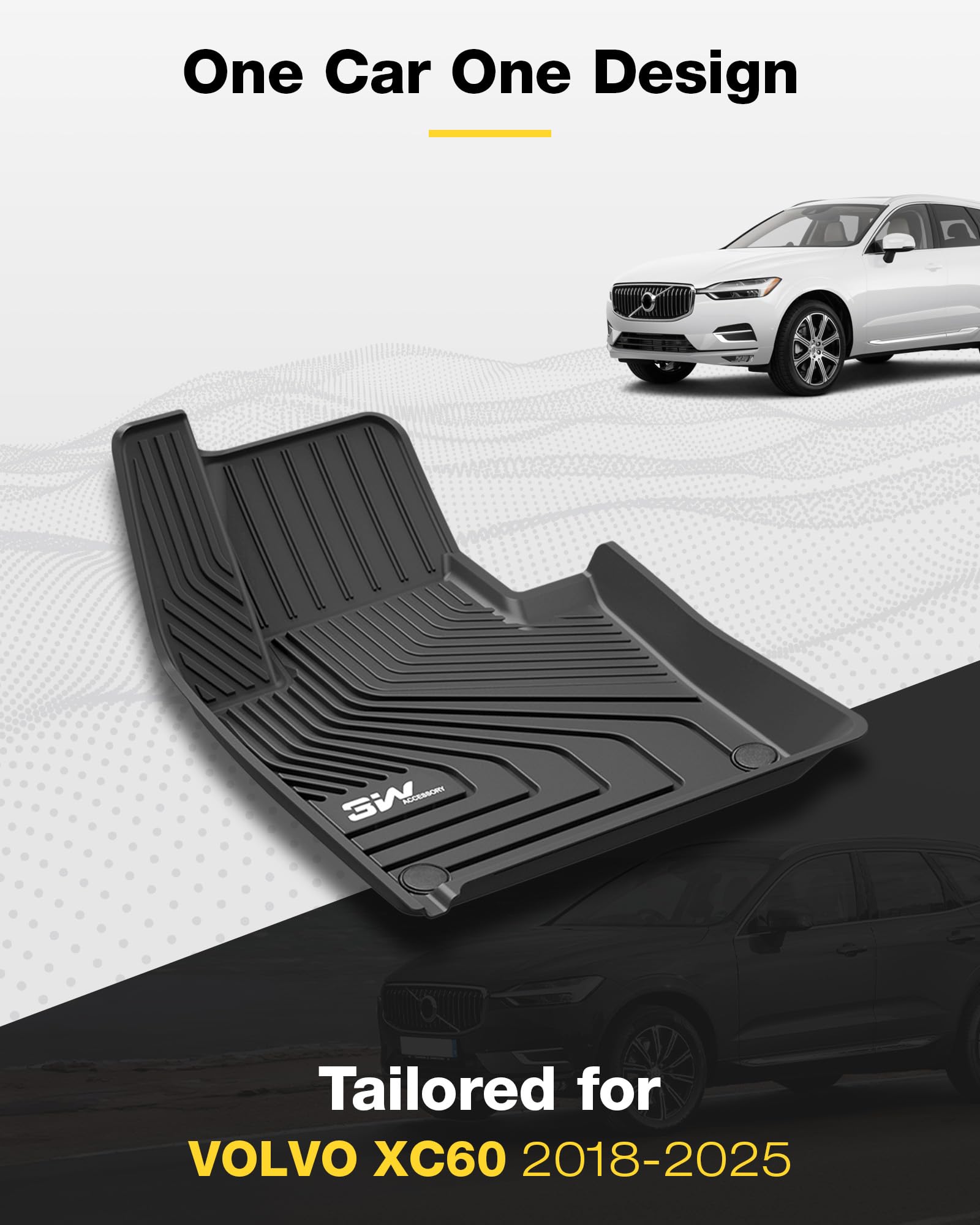 3W Floor Mats & Cargo Liner Fit Volvo Xc60 2018-2024 2025 (Not For Hybrid) Tpe All Weather Custom Fit T5 T6 Momentum Full Set Ha