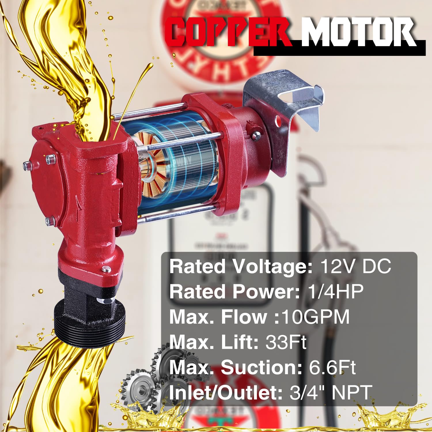 Topway 12V Dc Gasoline Fuel Pump, 10Gpm Self-Priming Oil Transfer Pump Kit With Particulate Filter, Fuel Nozzle, Discharge Hose