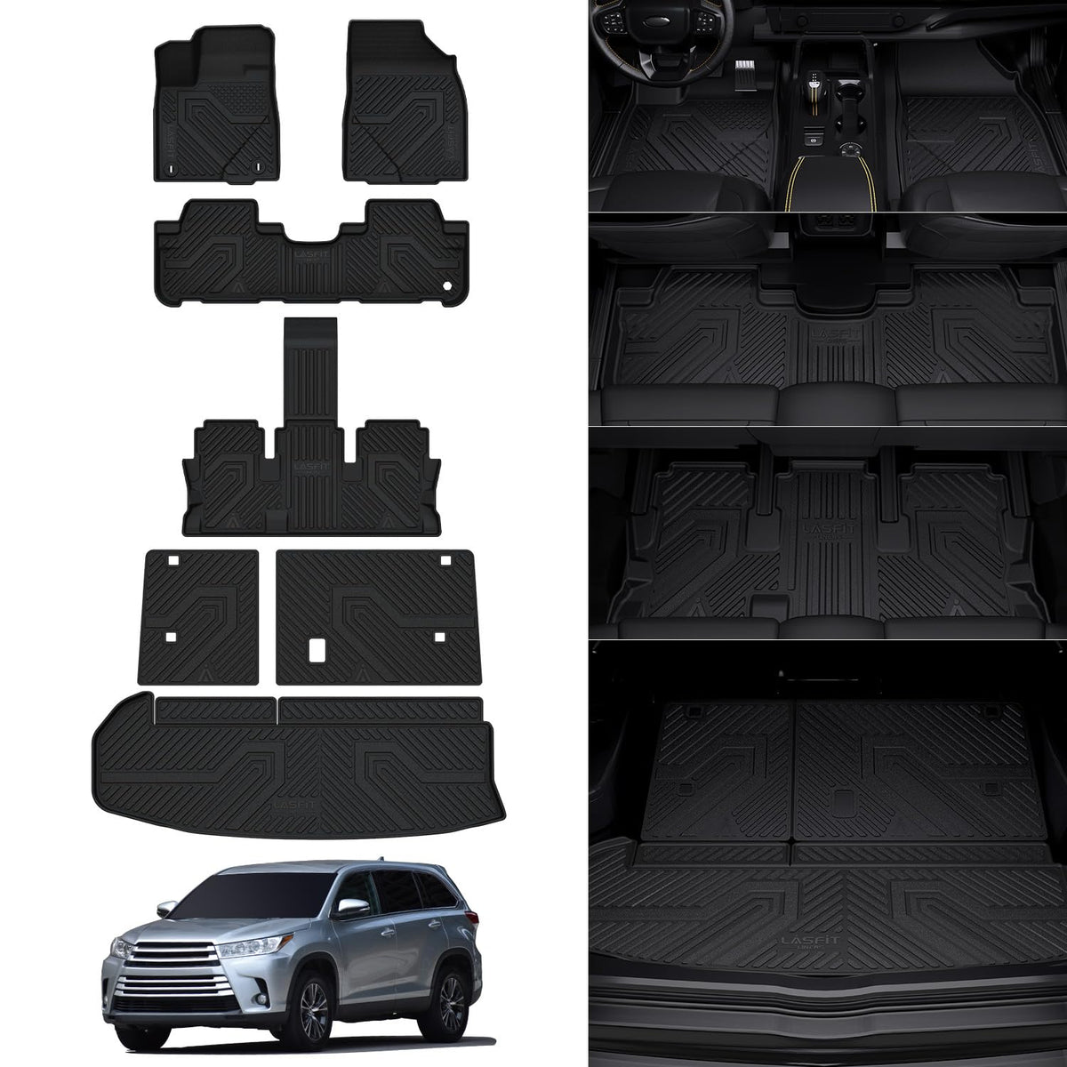 Lasfit Floor Mats&Trunk Mat For Toyota Highlander 2014-2019(Not For Hybrid), All Weather Tpe Mats Floor Liner For Highlander Le/