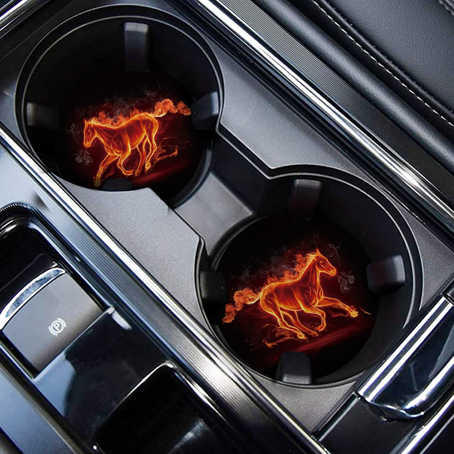 Car Cup Holder Coaster 2PCS Cool Fire Horse Car Coasters Car Cup Holder Insert Coasters Mats Compatible with Ford Mustang Bronco