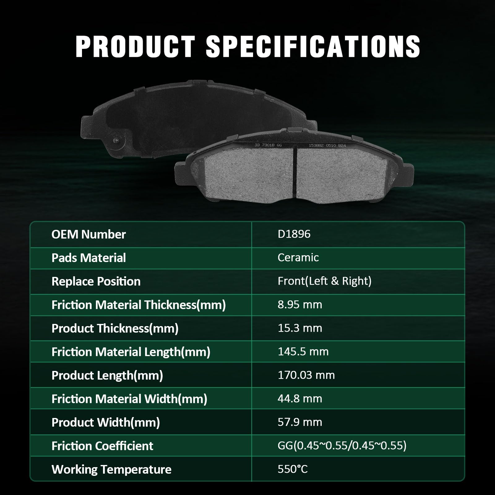 Automuto 4Pcs Front Ceramic Disc Brake Pads Set D1896 For Buick Enclave 18-20,For Cadillac Xt5 17-20,For Cadillac Xt6 20,For Che