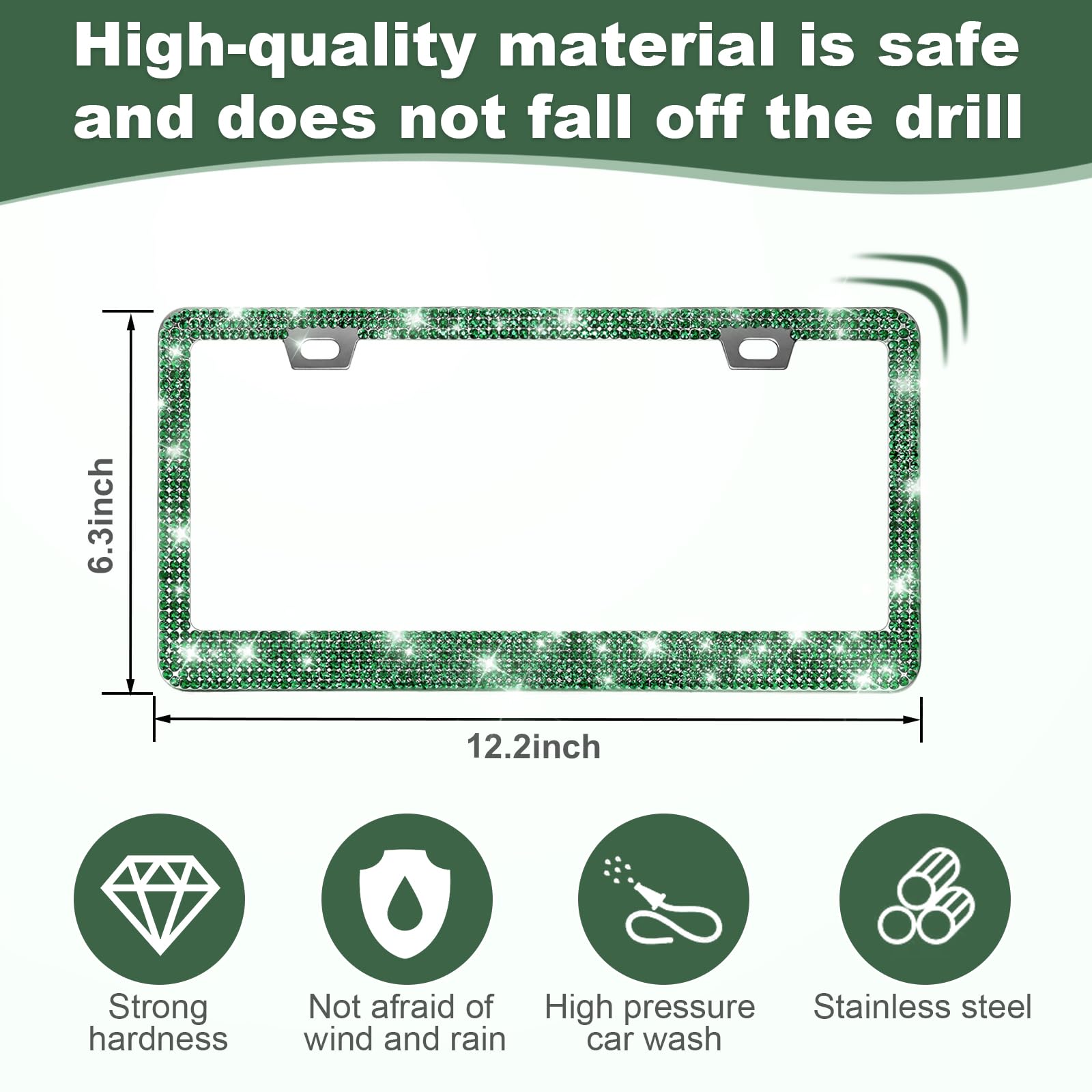 Quanqiufei 2 Pack Bling License Plate Frames For Women, Sparkly Rhinestone Diamond Car Accessories With Glitter Crystal Caps (Da