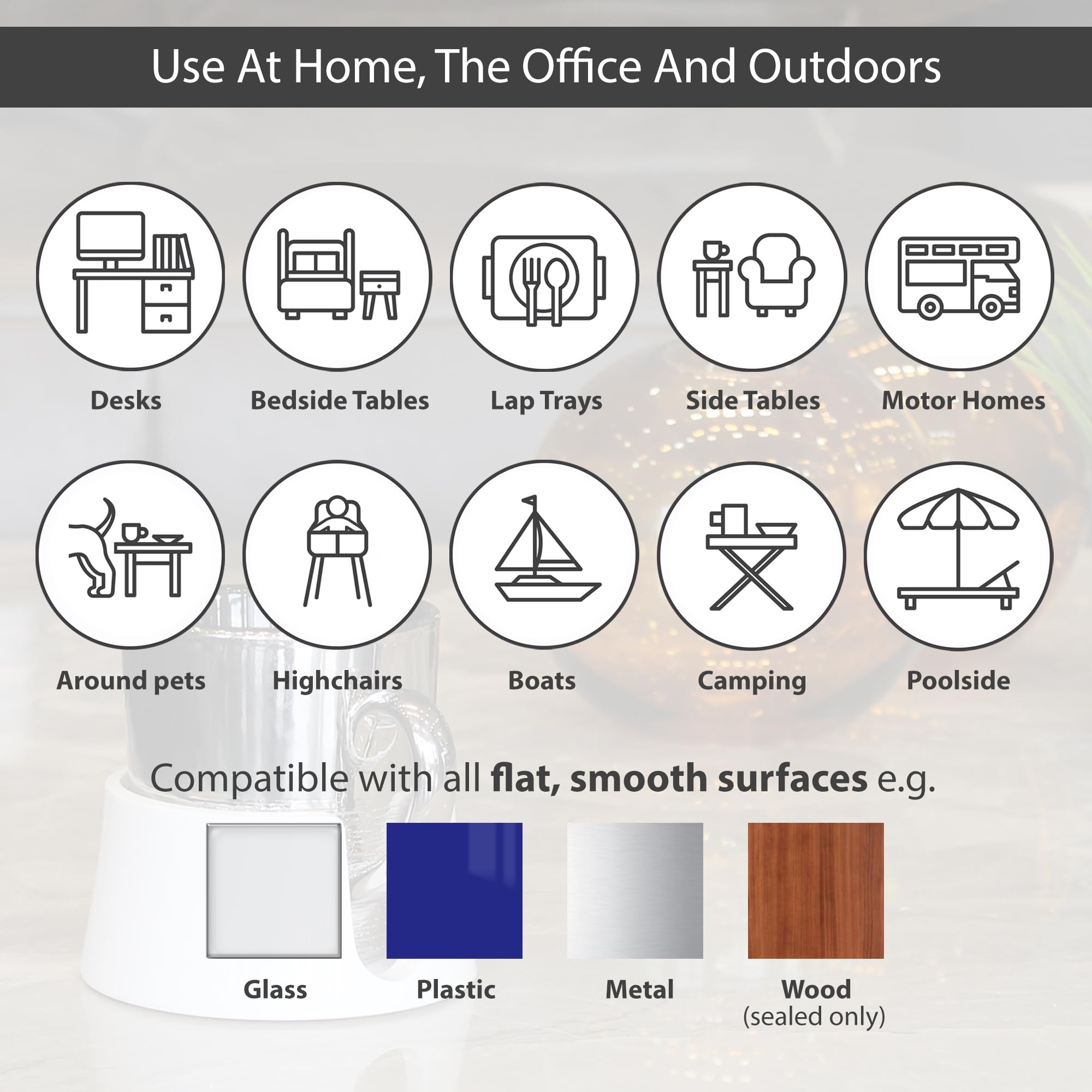 Hit Products Tablecoaster - Original Anti-Spill Table And Desk Cup Holder, Glacier White - Rv And Boat Drink Holder, A Tip-Proof