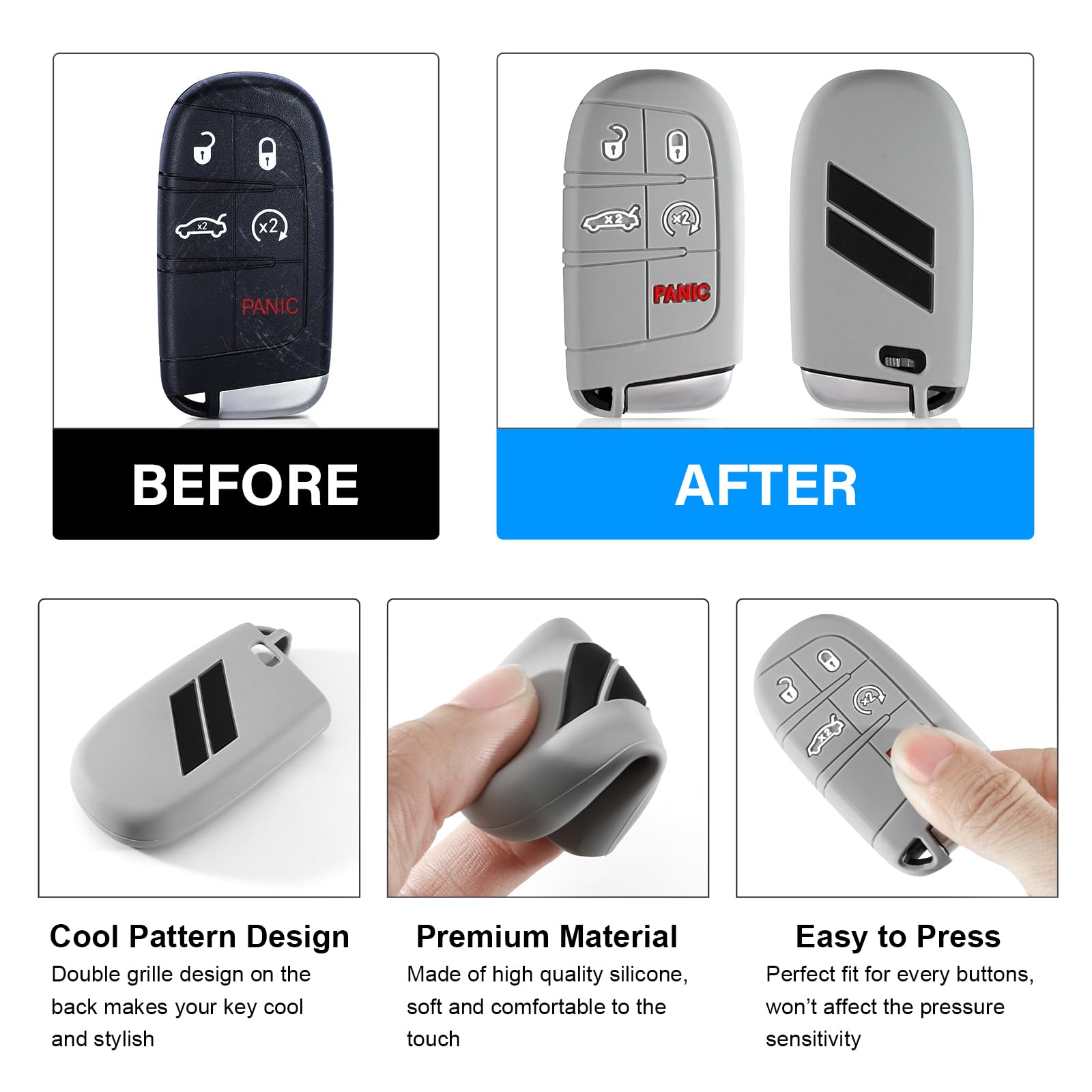 Remoch Key Fob Cover For Dodge Accessories 5 Button Key Fob Case For Dodge Charger Challenger Dart Durango Journey Replacement R