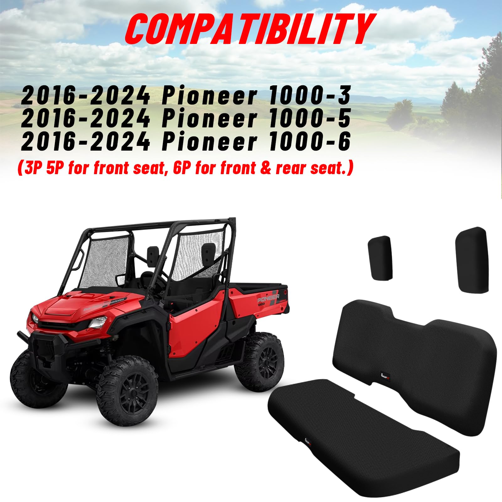 Starknightmt Utv Pioneer Seat Covers Compatible With 2016-2024 Pioneer 1000 1000-5(Front Seat),1000-6(Front And Rear Seat),Water-Repellent Bench Seat Cover -Black