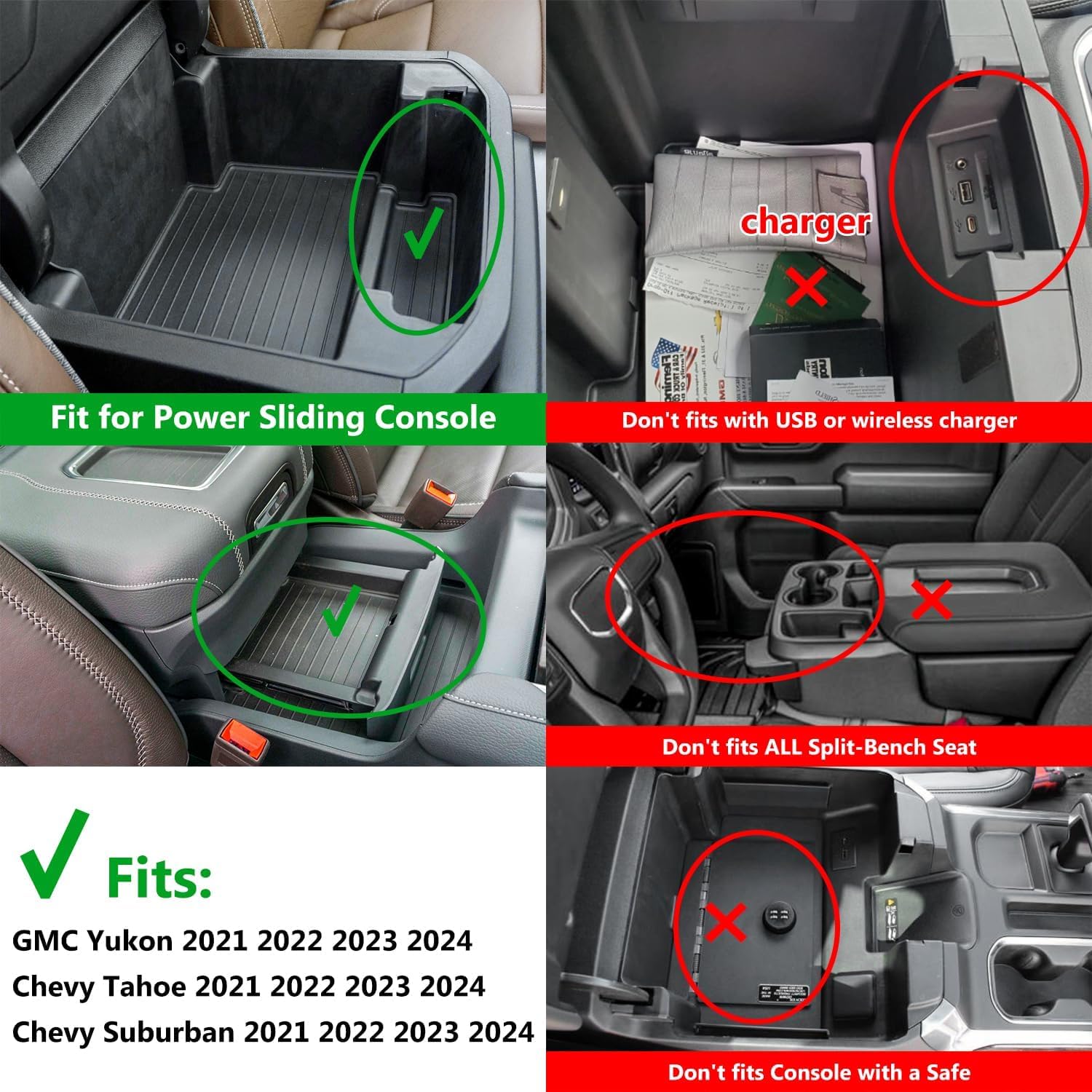 EVTIME Console Console Organizer Storage Tray Accessories fits for 2024 2023 2022 2021 GMC Yukon Chevy Tahoe Suburban Only Fit f