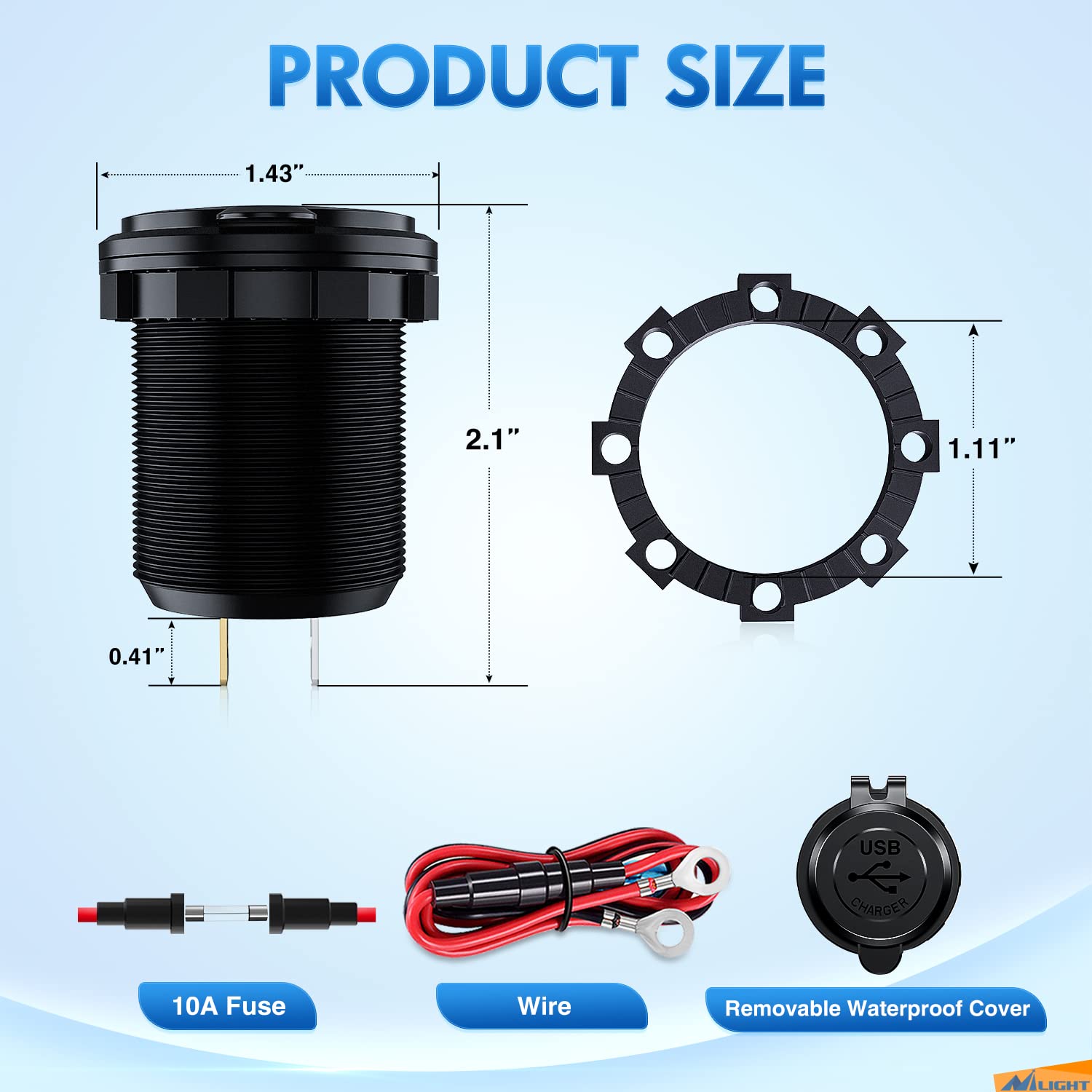 Nilight Quick Charge Socket PD Type C and QC3.0 Dual USB Charger 12V 24V Car Outlet ON Off Touch Switch Fused Wire Kit for Cars