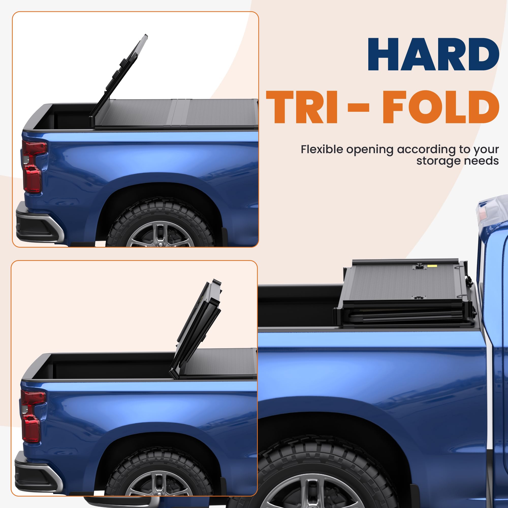 KUIPERAUTO Fiberglass Tri Hard Tonneau Cover Truck Bed Compatible for 2007-2013 Chevrolet Silverado GMC Sierra 1500 (Excl. 07 Cl