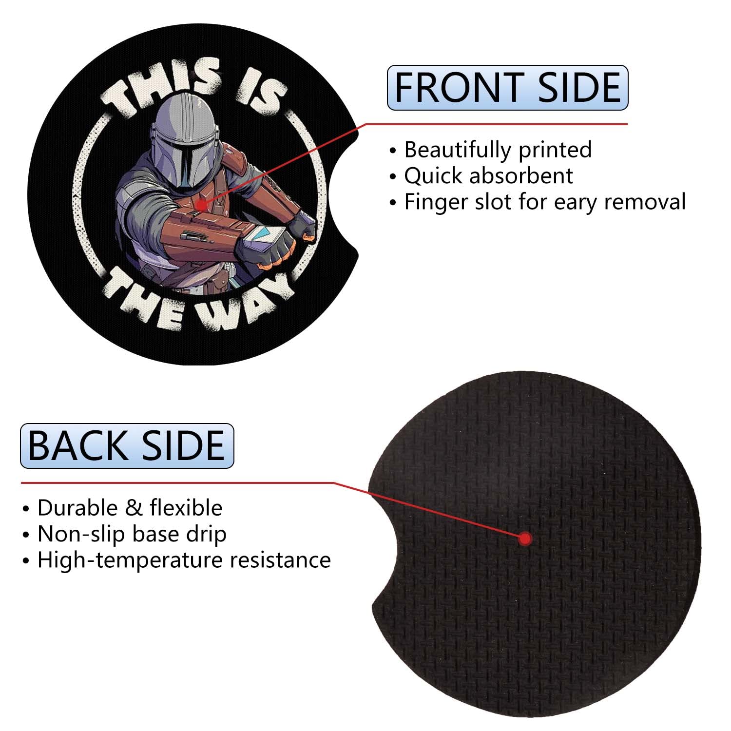 Car Cupholder Coaster Absorbent 2 Pack Funny Fun Cool Cartoon Cute This is The Way Rubber New Automotive Cup Holder Decal Decor