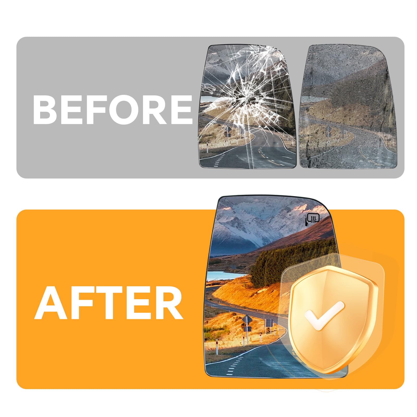 Top-Max Passenger Right Side Upper Mirror Glass Replacement For Ford Transit 150 250 350 Mk8 2014-2023 With Heated And 2 Metal C