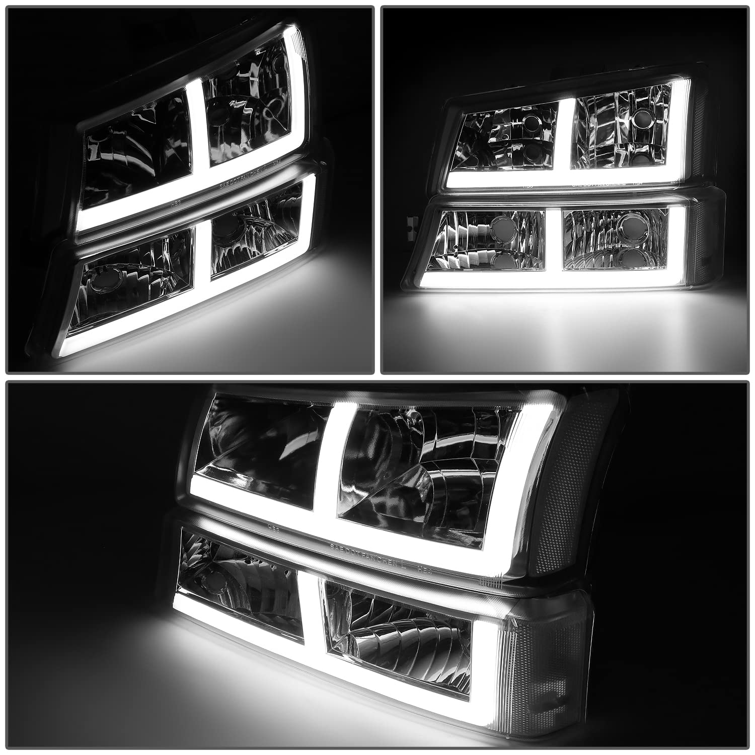 Dna Motoring Hl-Lb4-Csil03-Ch-Cl1 F-Led Drl Headlights Compatible With 03-06 Silverado Avalanche 1500 2500, Fit Models Without F