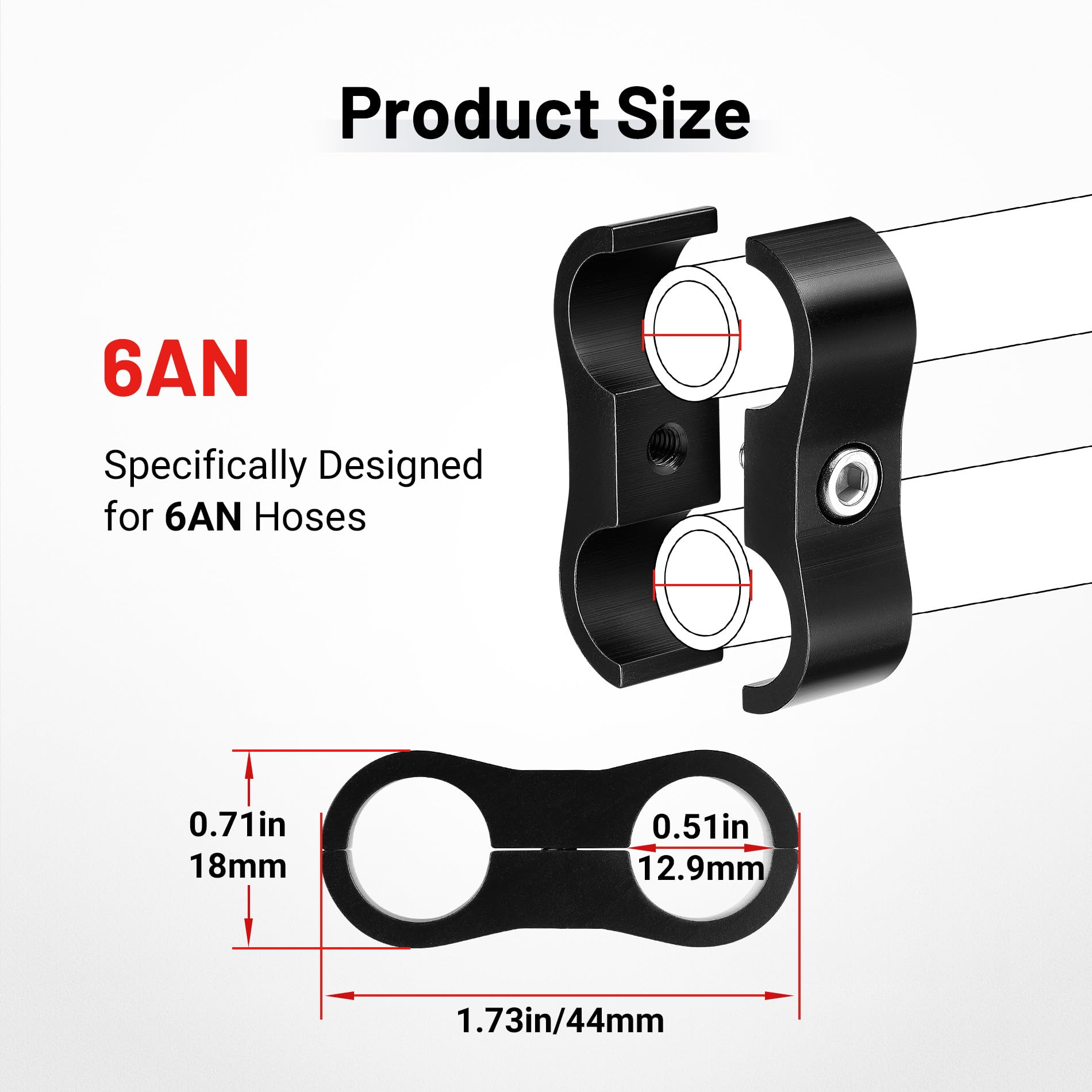 Evil Energy 6An Hose Separator Clamp, An6 Fuel Line Mounting Clamp Aluminum Black 4Pcs