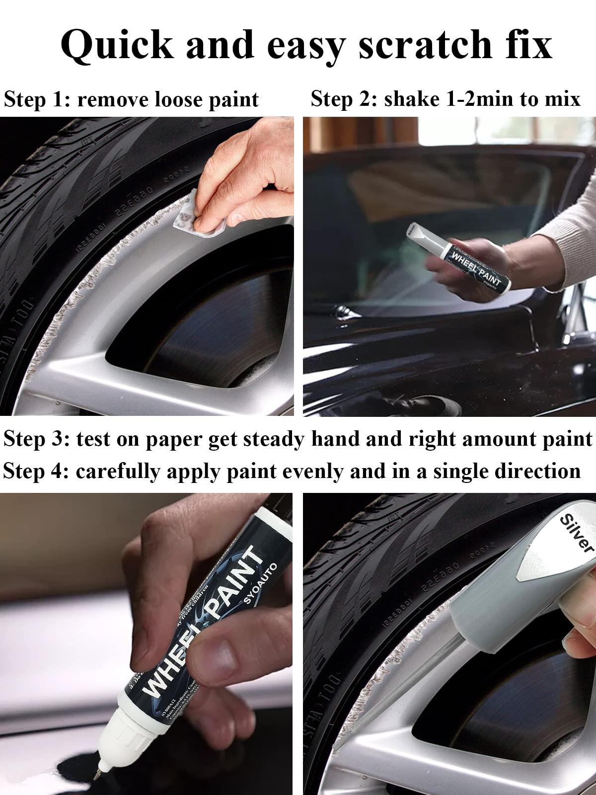 Syoauto Gloss Black Rim Touch Up Paint, Car Wheel Scratch Repair Touch Up Paint Pen, Universal Color Black Wheel Paint (Gloss Bl