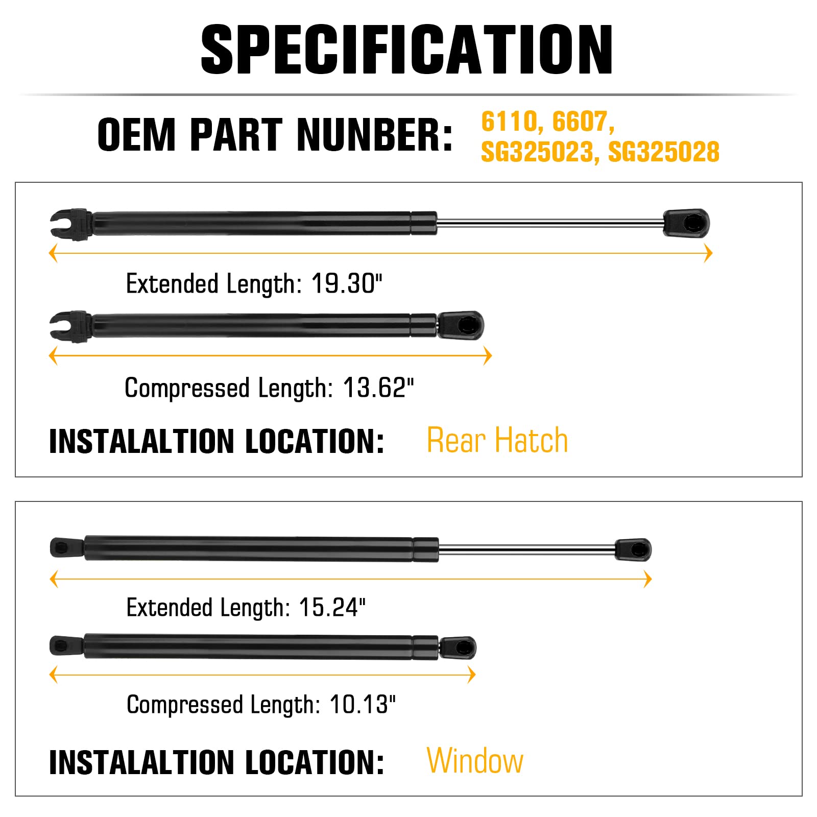 Rear Hatch and Window Lift Support for Nissan Pathfinder 2005-2013 Struts Gas Springs Shocks 6110 6607 4 Pcs