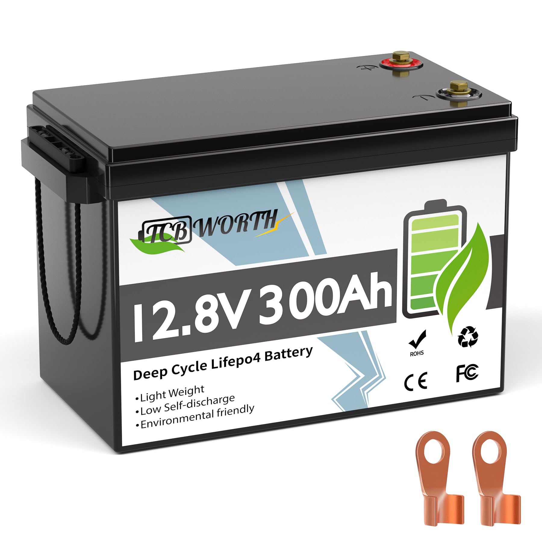 TCBWORTH 300Ah LiFePO4 Battery 12V, Rechargeabel Deep Cycle Lithium Batteries, 200A BMS with Low-Temp Protection, Perfect for RV