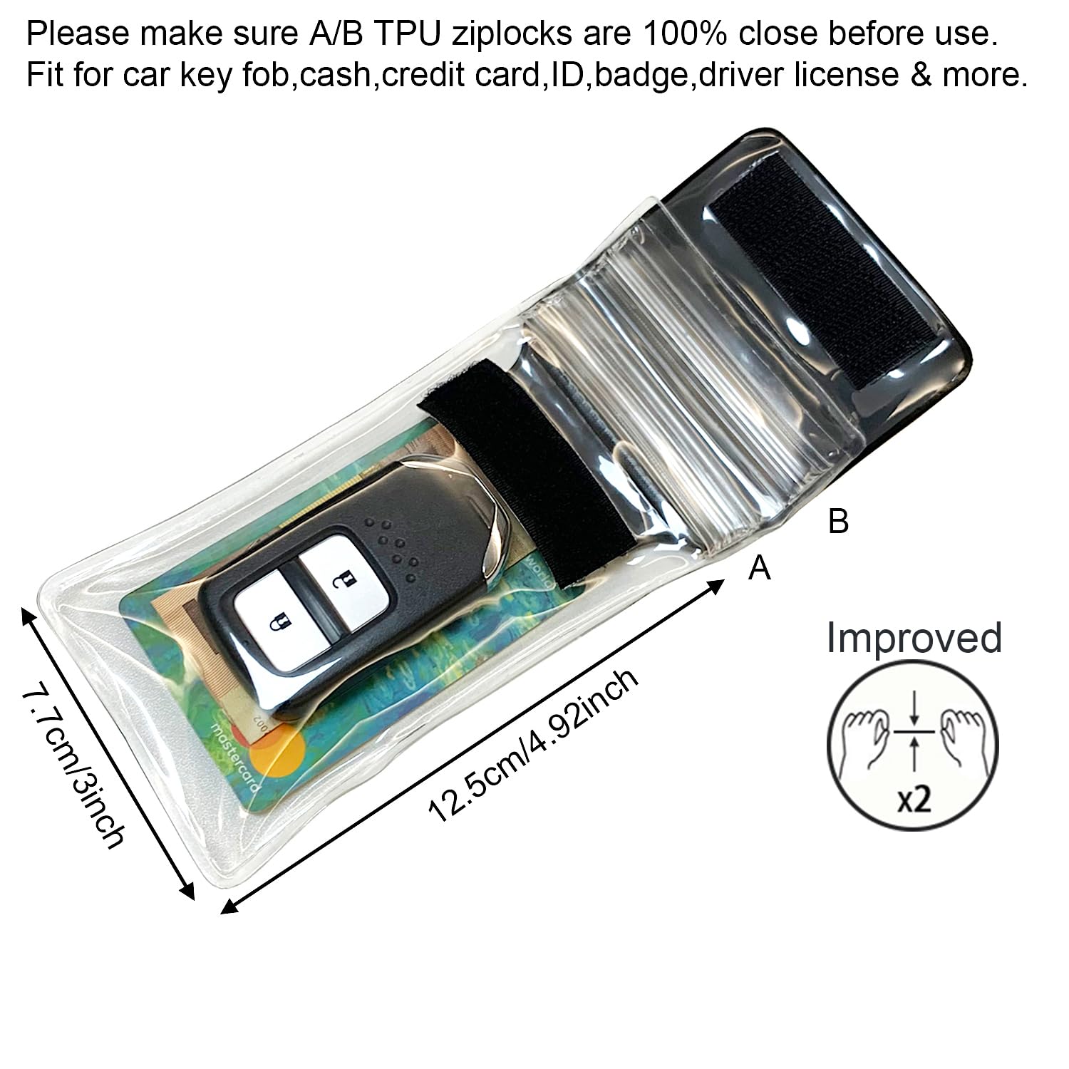 Dripac Waterproof Car Key Fob Case Waterproof Wallet Waterproof Holder Pouch For Key Id Badge Credit Card Money(Black+White)