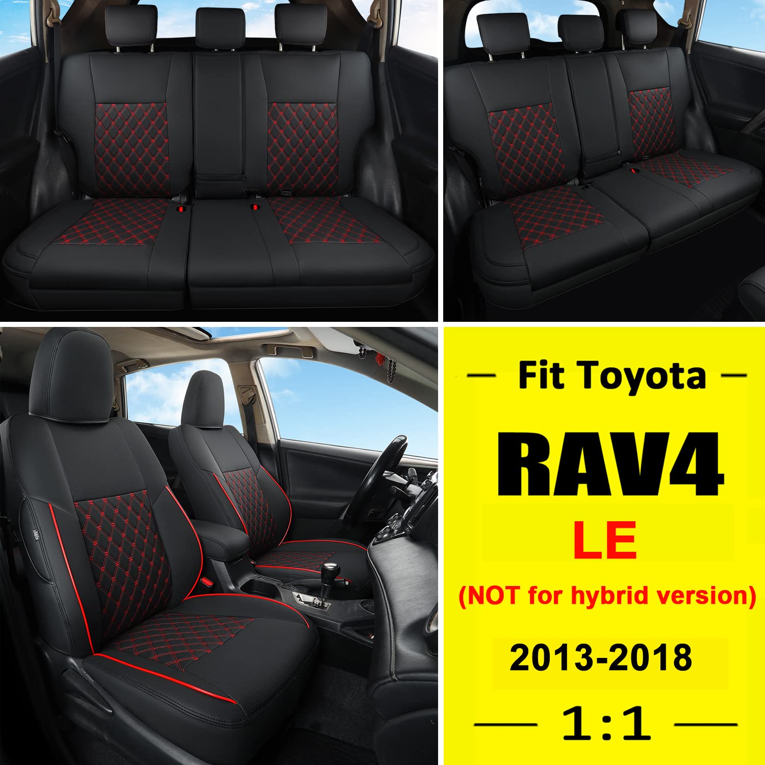 Giant Panda Pu Leather Car Seat Covers Full Set Custom Fit For Toyota Rav4 Le 2013 2014 2015 2016 2017 2018 (Not For Hybrid Vers