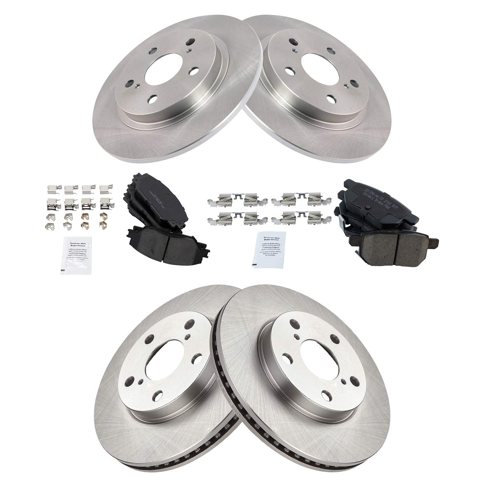 Trq Front And Rear Brake Pad & Rotor Kit Brake Pads Brake Rotor Ceramic Compatible With 2008-2015 Scion Xb